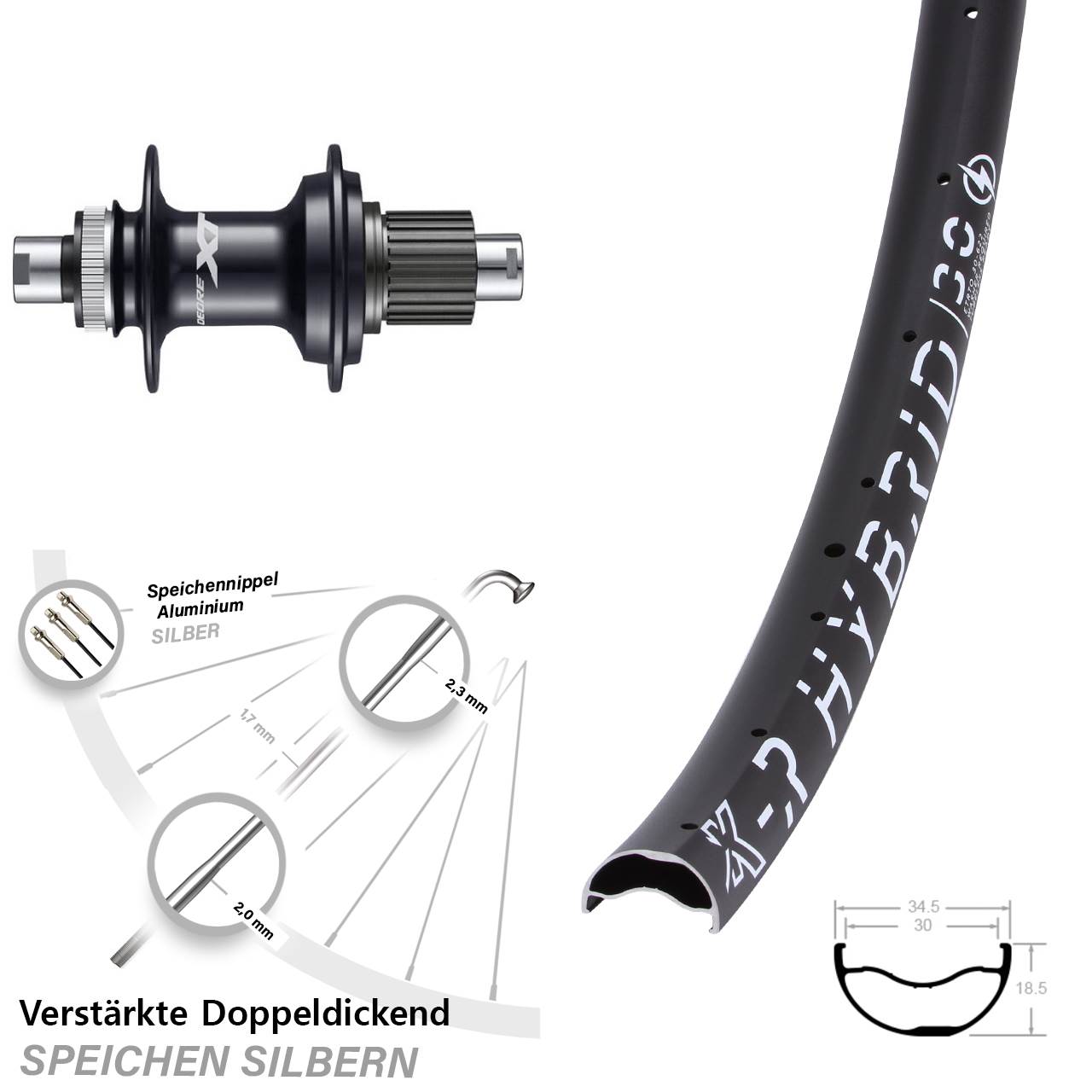 Disc Laufrad 29 Zoll KX-R Hybrid 30 Shimano Deore XT FH-M8110 Shimano Micro Spline 12x142