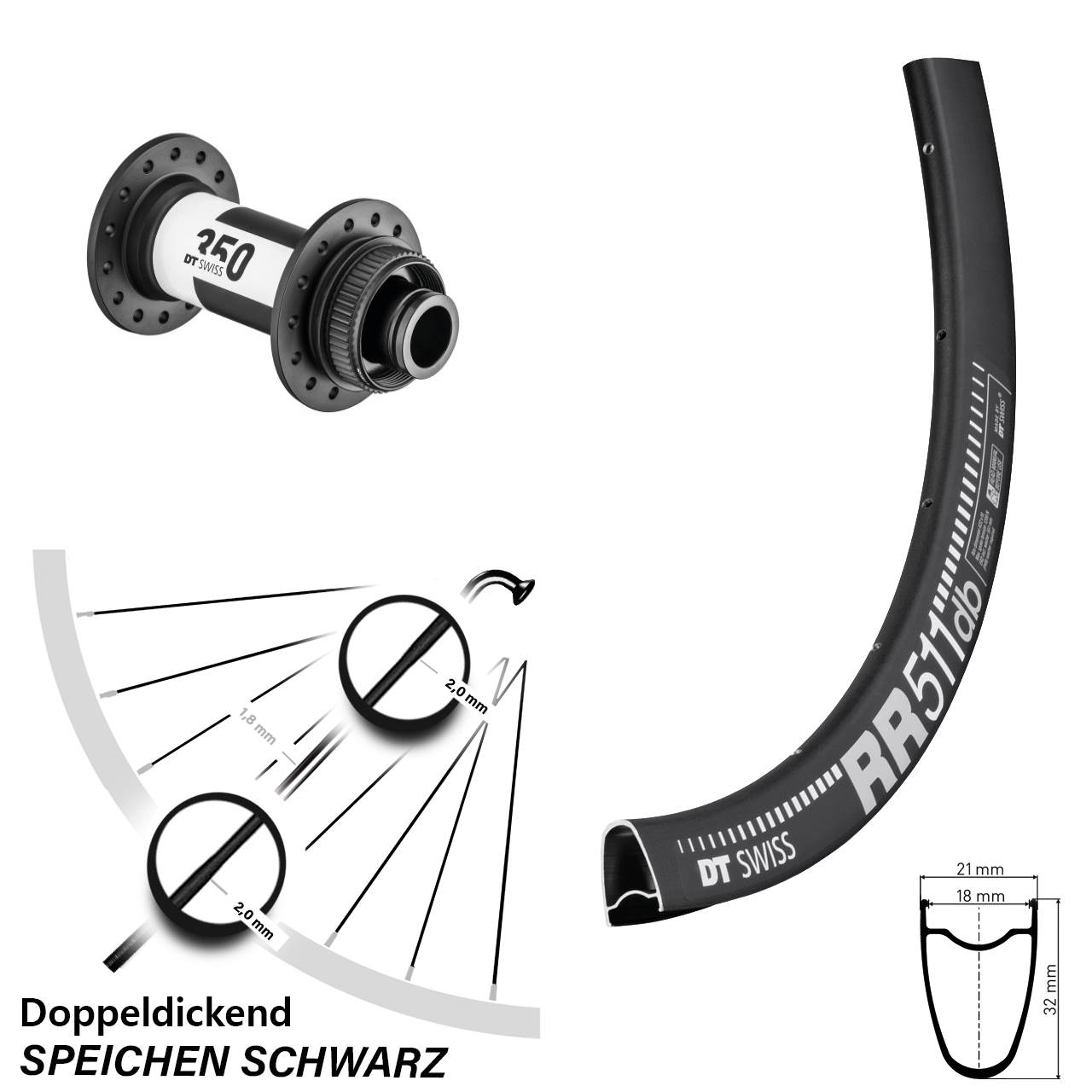 28 Zoll DT Swiss RR511 350 Disc Laufrad 15x100