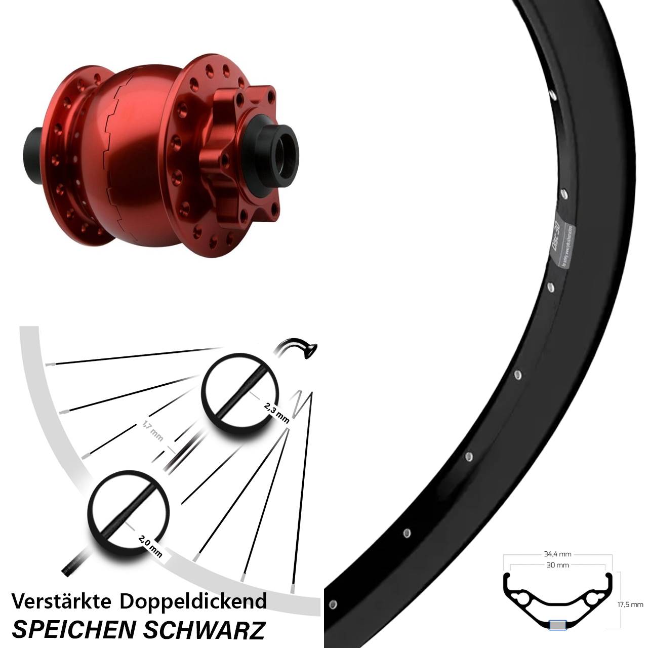 SON 28 rot Ryde Disc 30 29 Zoll Vorderrad mit Nabendynamo 6-Loch 15x100