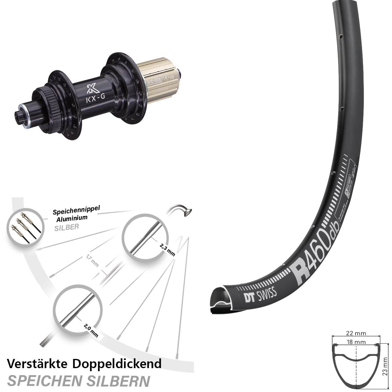 Centerlock Hinterrad 28 Zoll DT Swiss R 460 Disc KX-G 8-12 fach HG QR