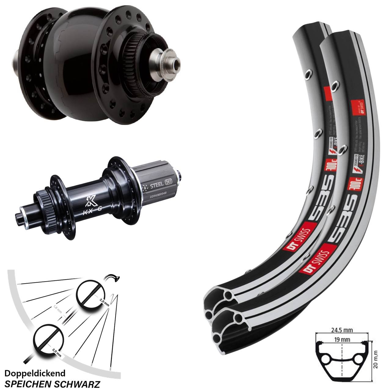 DT Swiss 535 KX-GS SON 28 Zoll Laufrad-Satz für Schnellspanner 8-12 fach HG