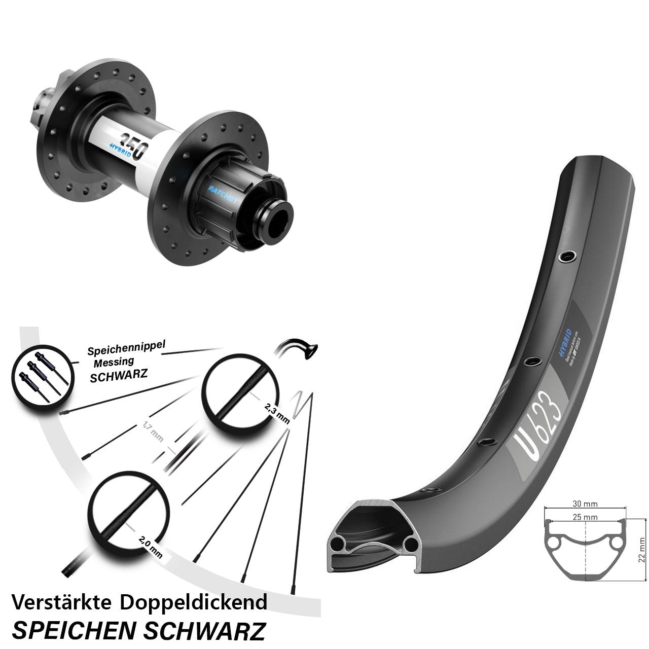 29 Zoll Hinterrad DT Swiss U 623-350 Hybrid 6-Loch 12/148 Singlespeed