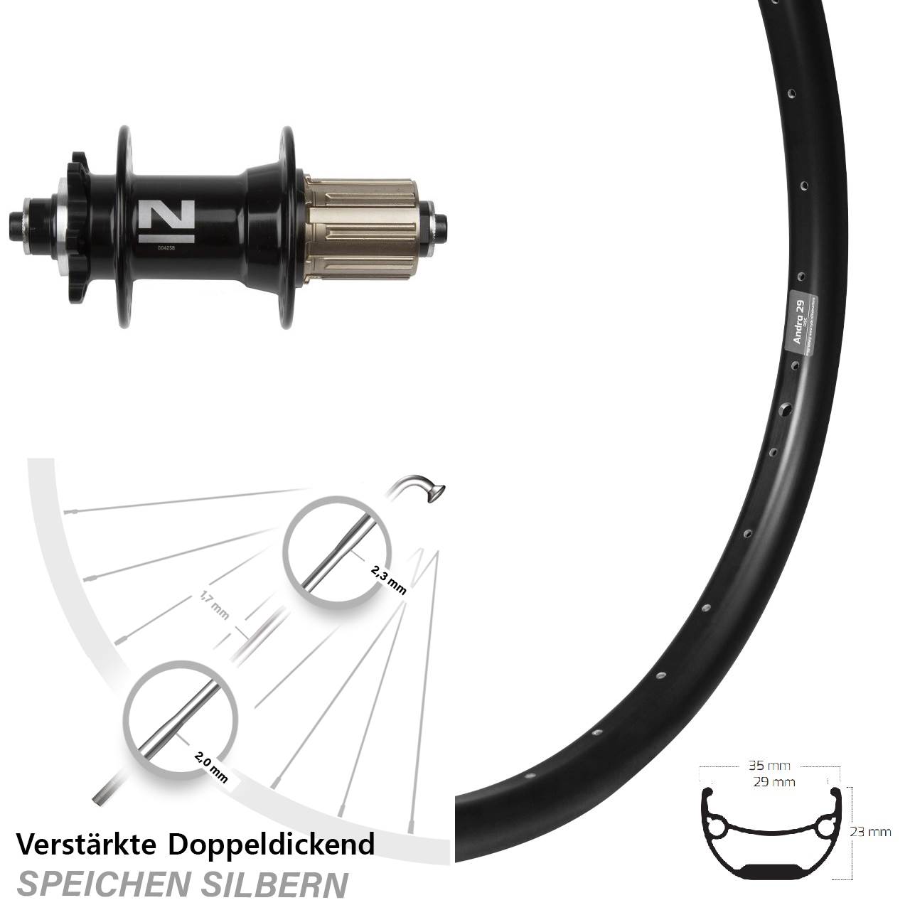 Ryde Andra 29 Zoll Novatec D042 Hinterrad 6-Loch QR 8-11 fach