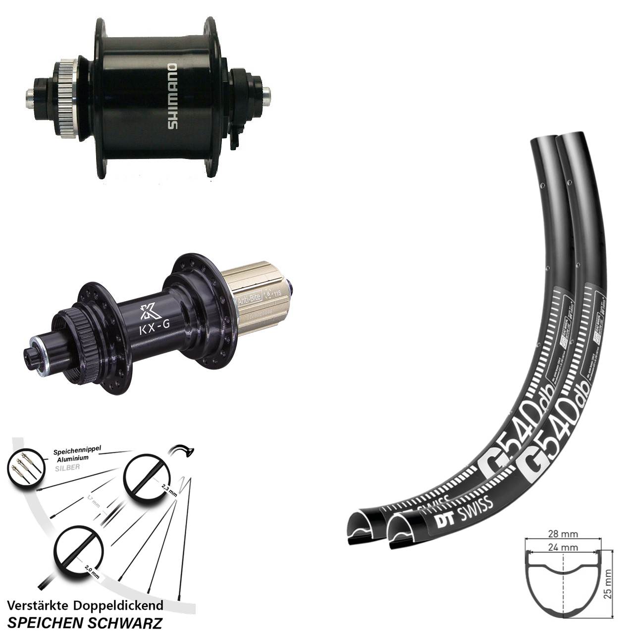 Laufrad-Satz 29 Zoll DT Swiss G 540 KX-G Shimano DH-UR700 8-12 fach für Schnellspanner