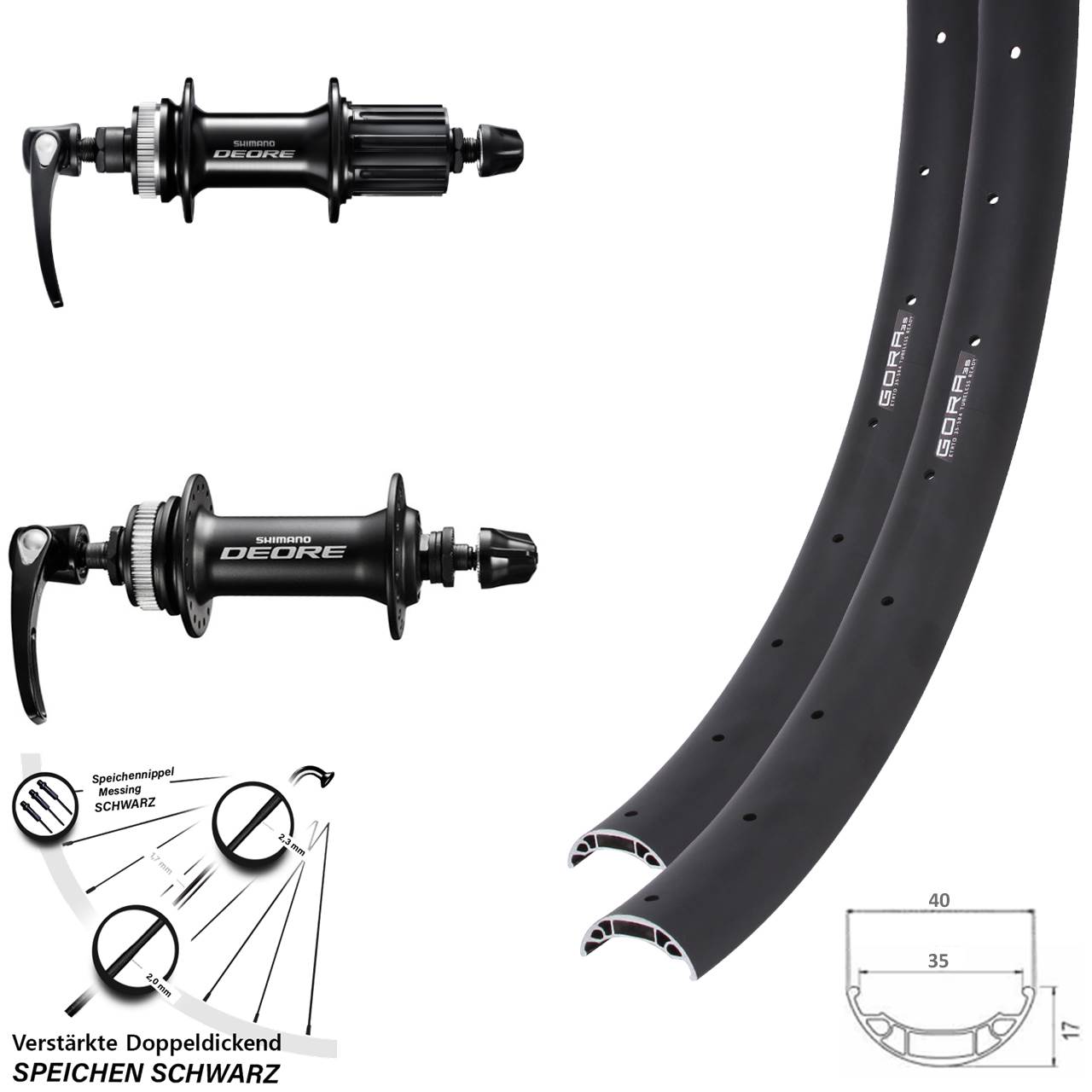 27,5 Zoll Gora 35 Shimano Deore Disc Laufrad-Satz für Schnellspanner 8-11 fach HG