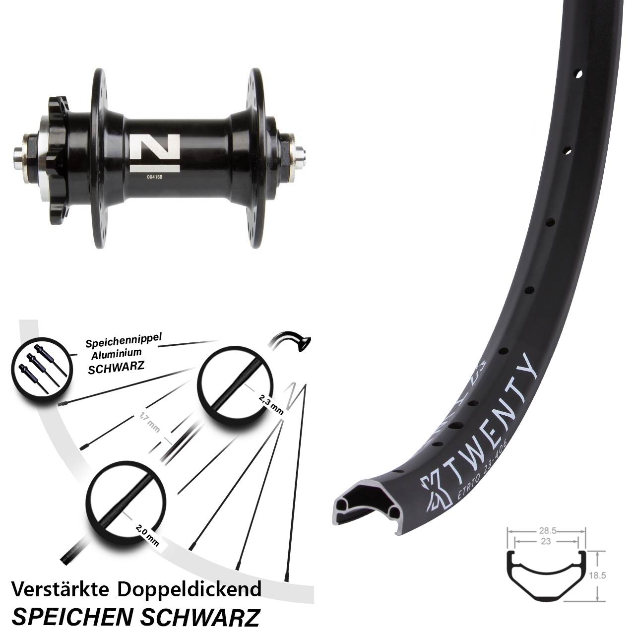 Vorderrad 20 Zoll KX Twenty Novatec D041SB schwarz