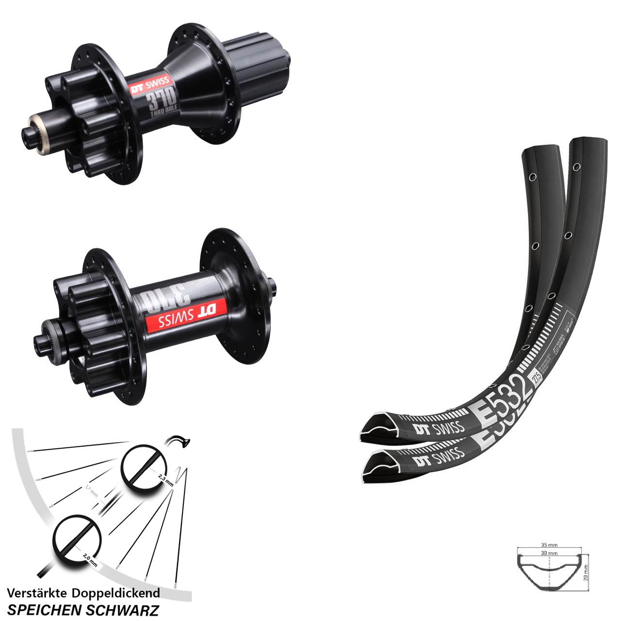Laufradsatz 6-Loch für Schnellspanner 27,5 Zoll DT Swiss E 532 DT Swiss 370 8-11 fach