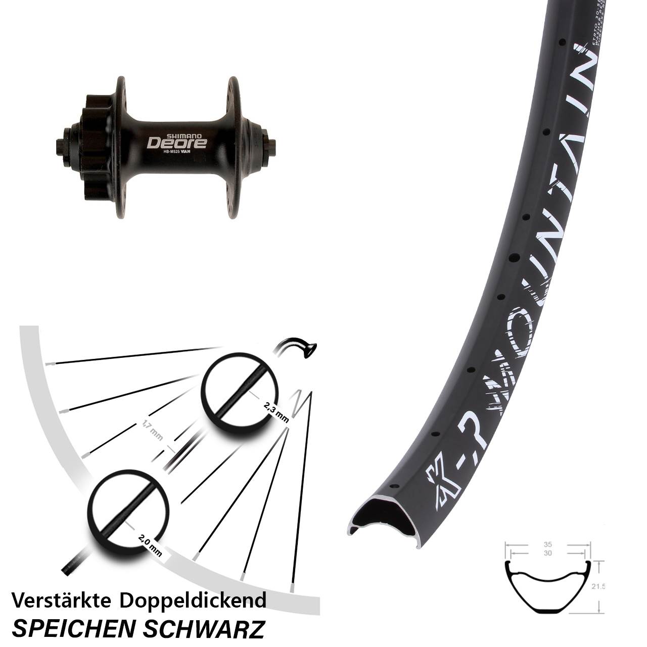 Disc Vorderrad 29 Zoll KX-R Mountain Shimano Deore HB-M525 für Schnellspanner