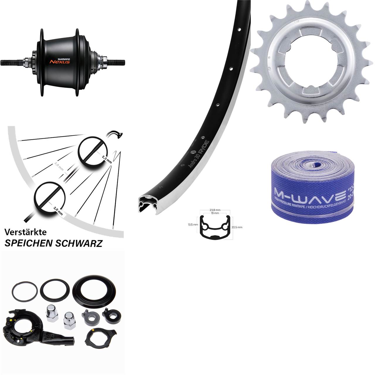 26 Zoll Hinterrad Ryde Andra 30 Shimano 7 Gang SG-C3001 Freilauf