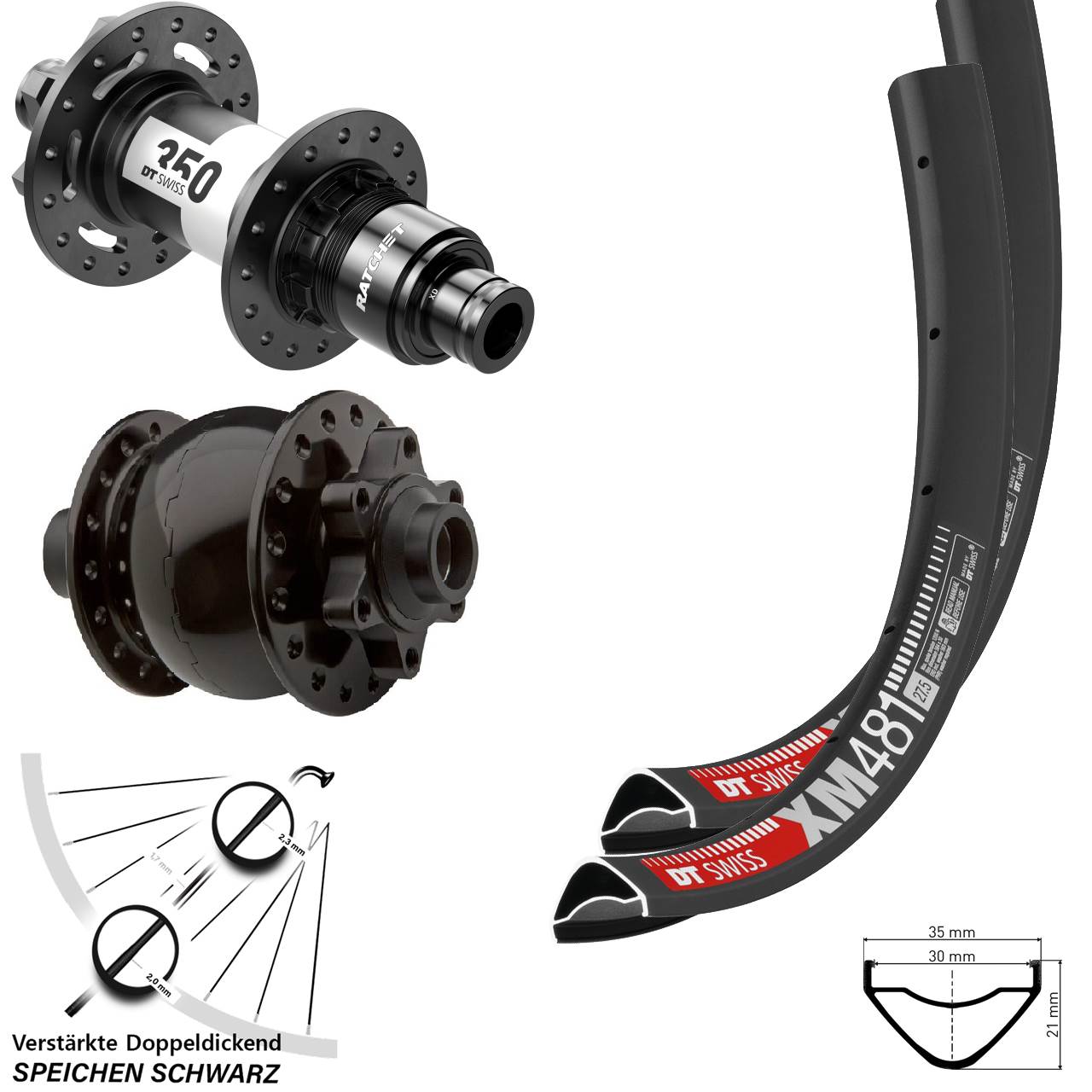 DT Swiss XM481-350 SON 28 27,5 Zoll Laufradsatz 6-Loch 15x100 12x142 XD