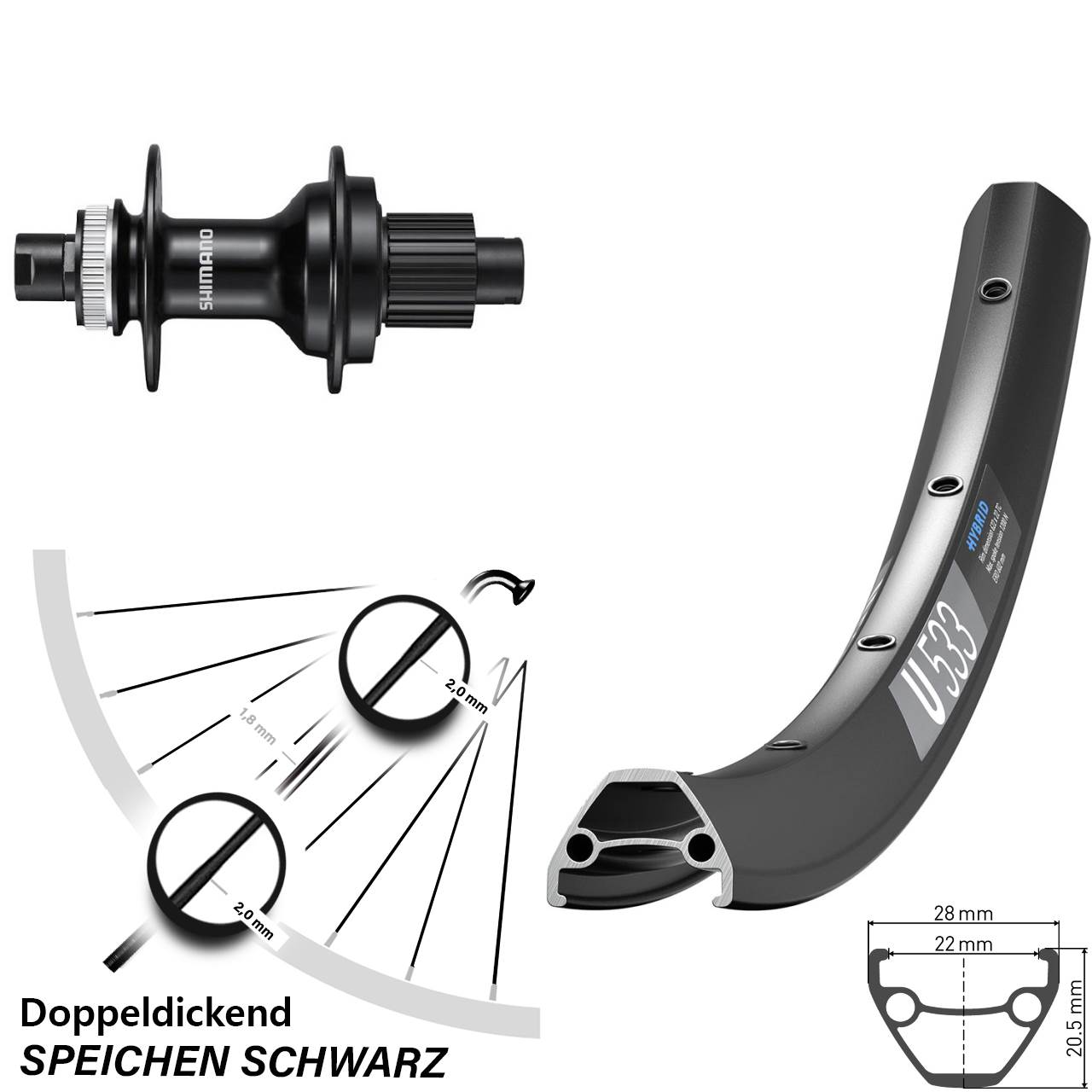 Centerlock Hinterrad 28-29 Zoll DT Swiss U533 Shimano FH-MT510 Shimano Micro Spline 12x142