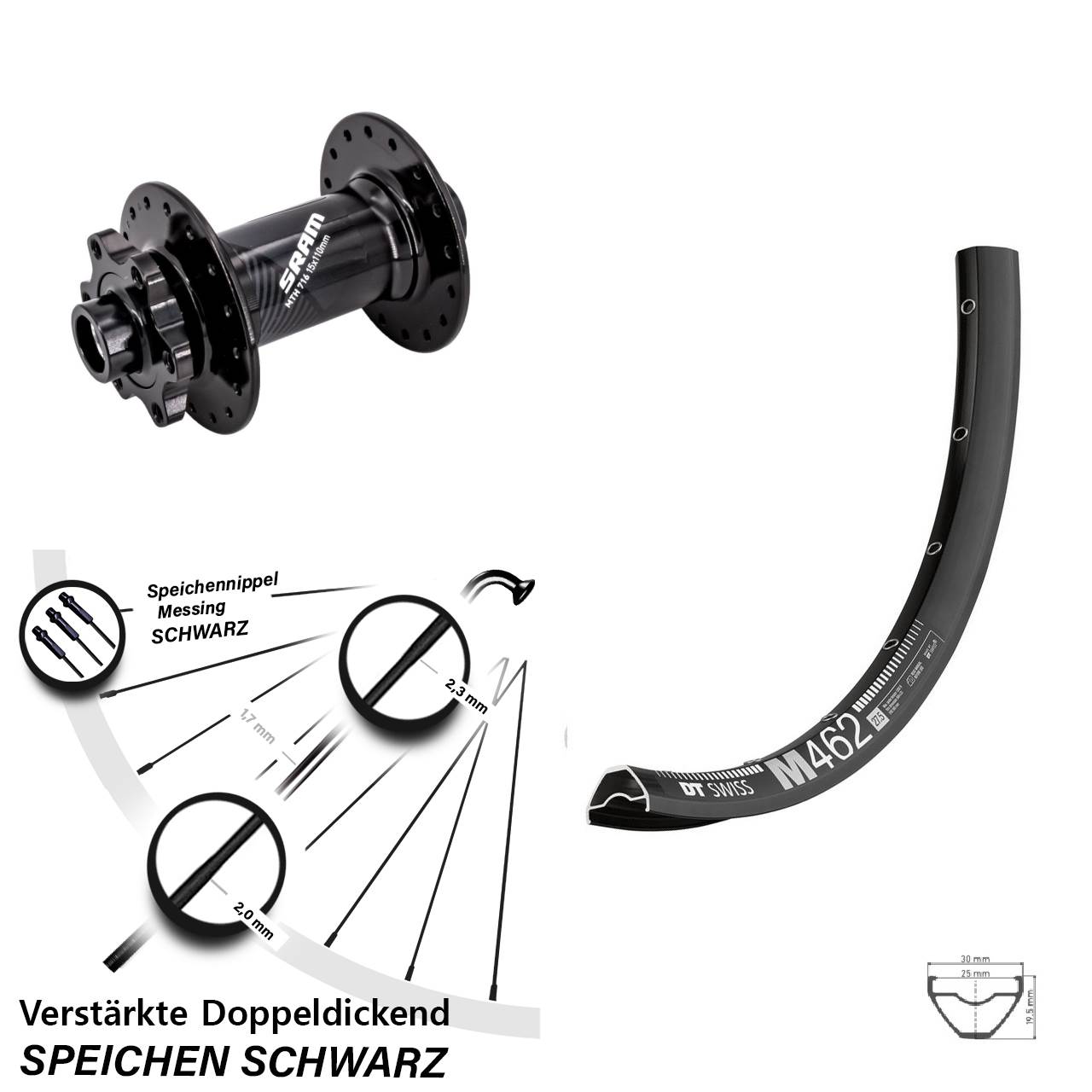 Boost Disc Vorderrad 15x110 27,5 Zoll DT Swiss M 462 Sram 716
