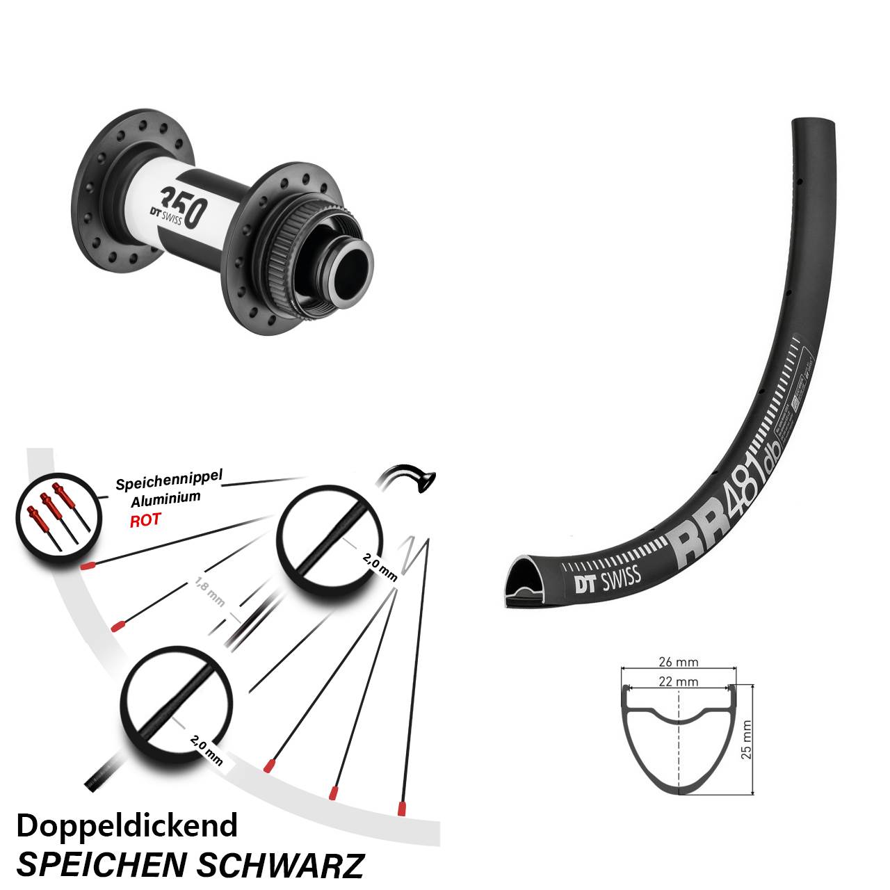 DT Swiss RR 481 350 28 Zoll Vorderrad Centerlock 15x100