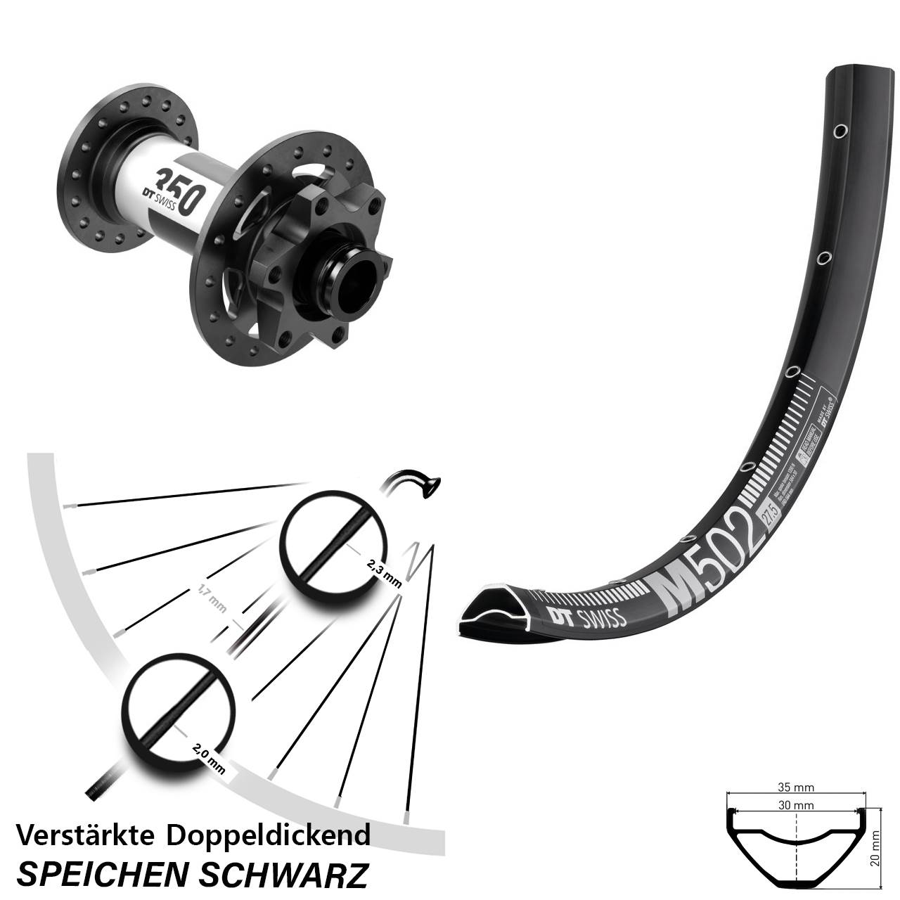 DT Swiss M 502-350 29 Zoll Vorderrad 6-Loch 15x110 Boost