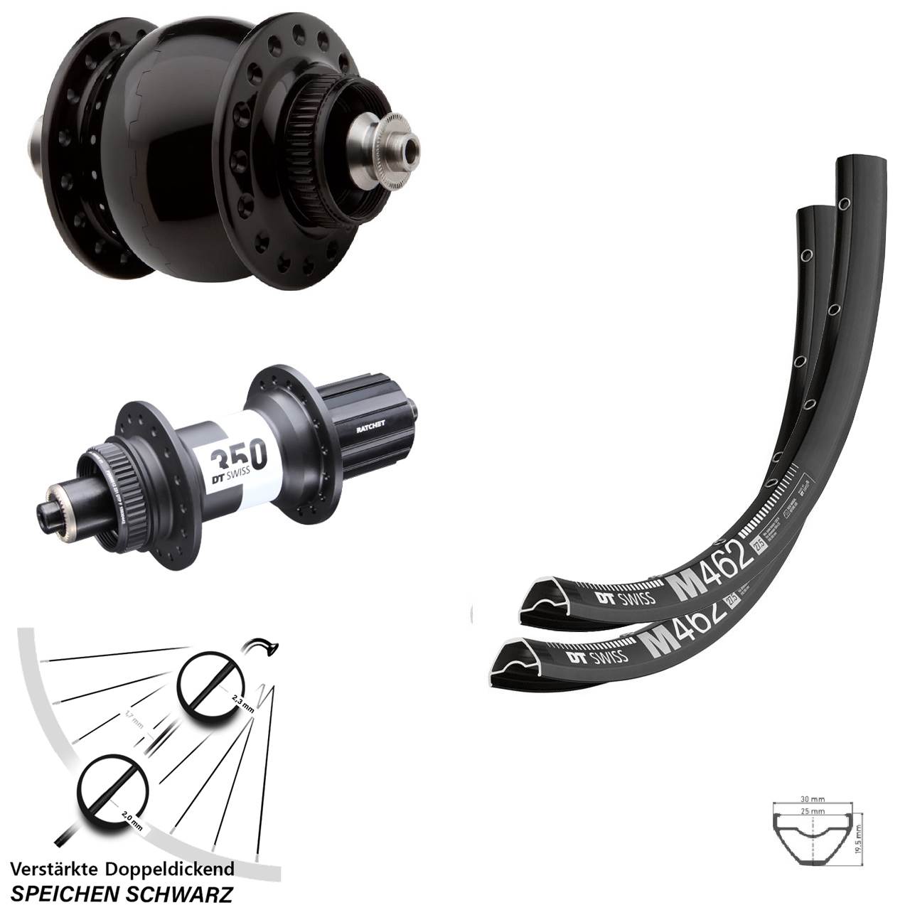 29 Zoll Laufrad-Satz DT Swiss M 462-350 Ratchet 36 SON 28 8-11 fach QR