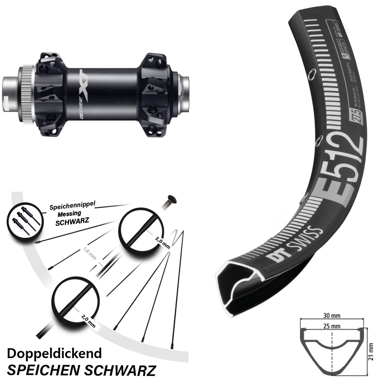 DT Swiss E 512 Vorderrad 27,5 Zoll Shimano Deore XT HB-M8110 Boost Straightpull