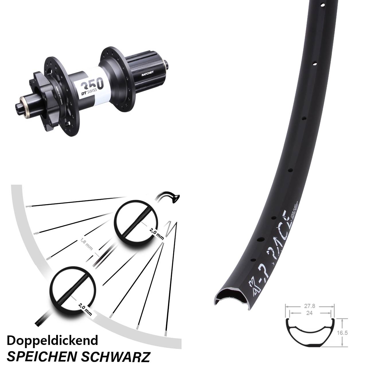 29 Zoll KX-R Race Hinterrad DT Swiss 350 5x135 mm Ratchet 36 8-11 fach