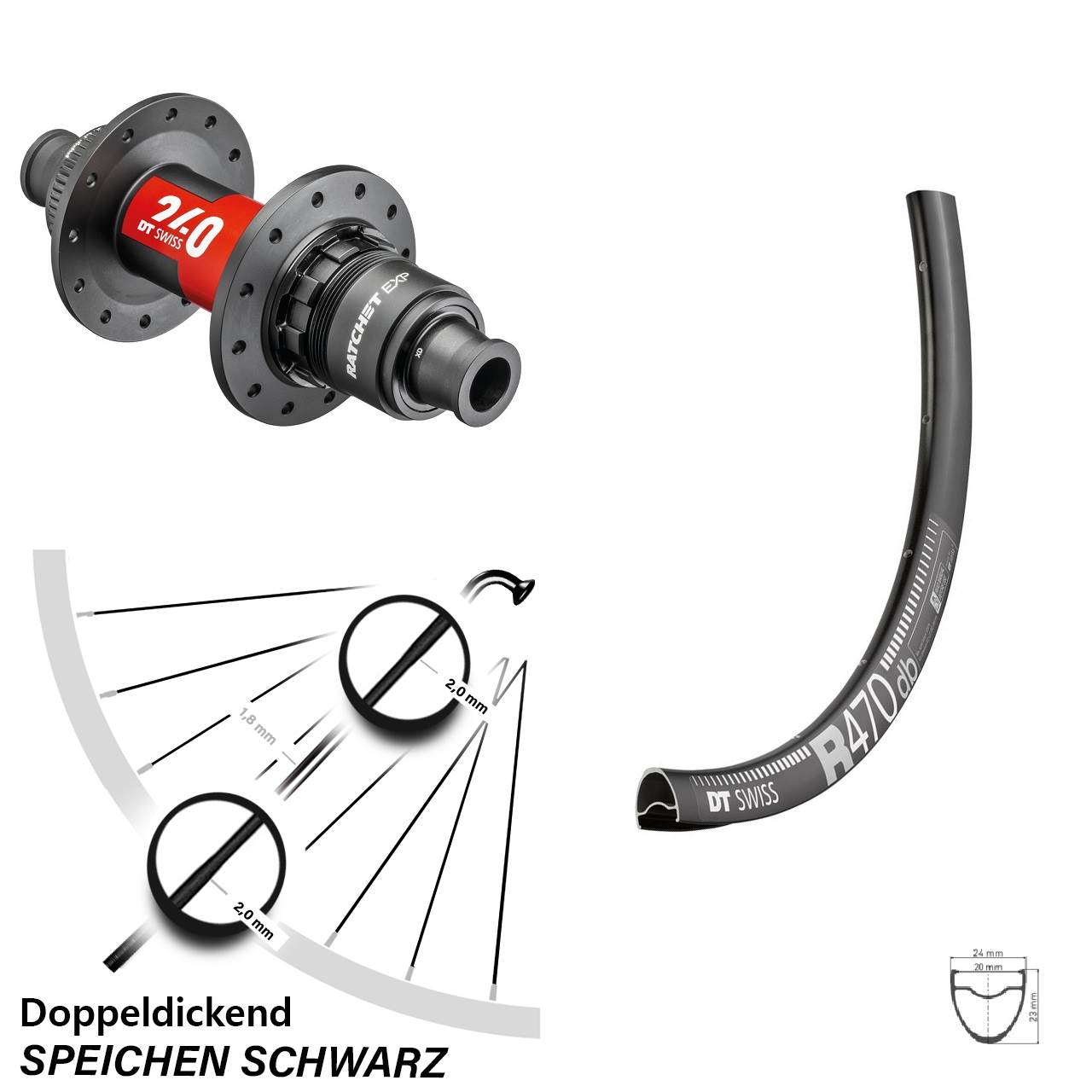 DT Swiss R 470 Disc Hinterrad 28 Zoll mit 240 EXP XDR 142/12 Centerlock Nabe