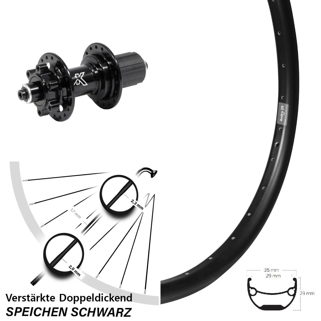 Hinterrad 6-Loch 29 Zoll Ryde Andra 29 KX-M Heavy Duty 8-12 fach QR