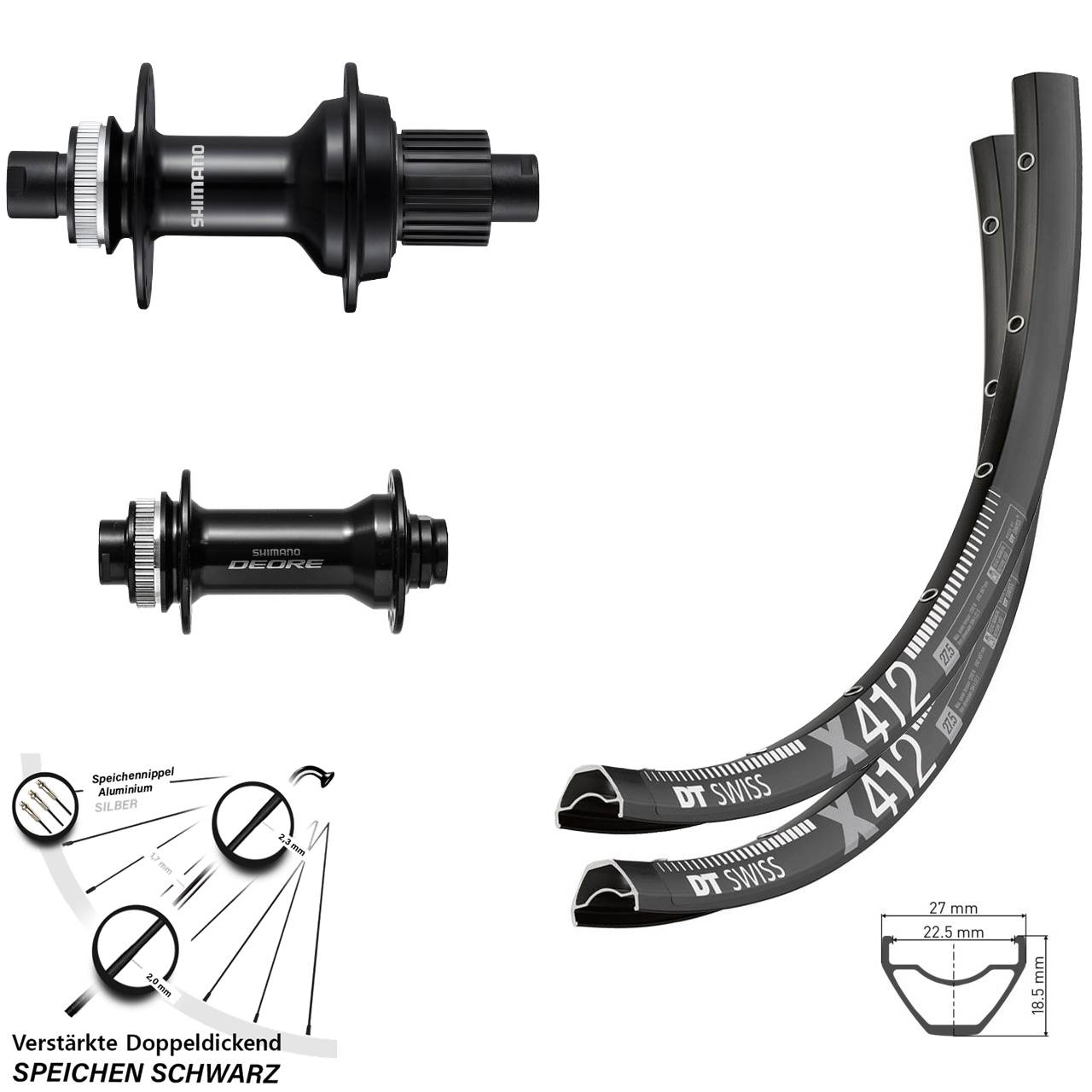 DT Swiss X412 Shimano FH-MT510B HB-M6010-B 28 Zoll Disc Laufradsatz Micro Spilne Boost