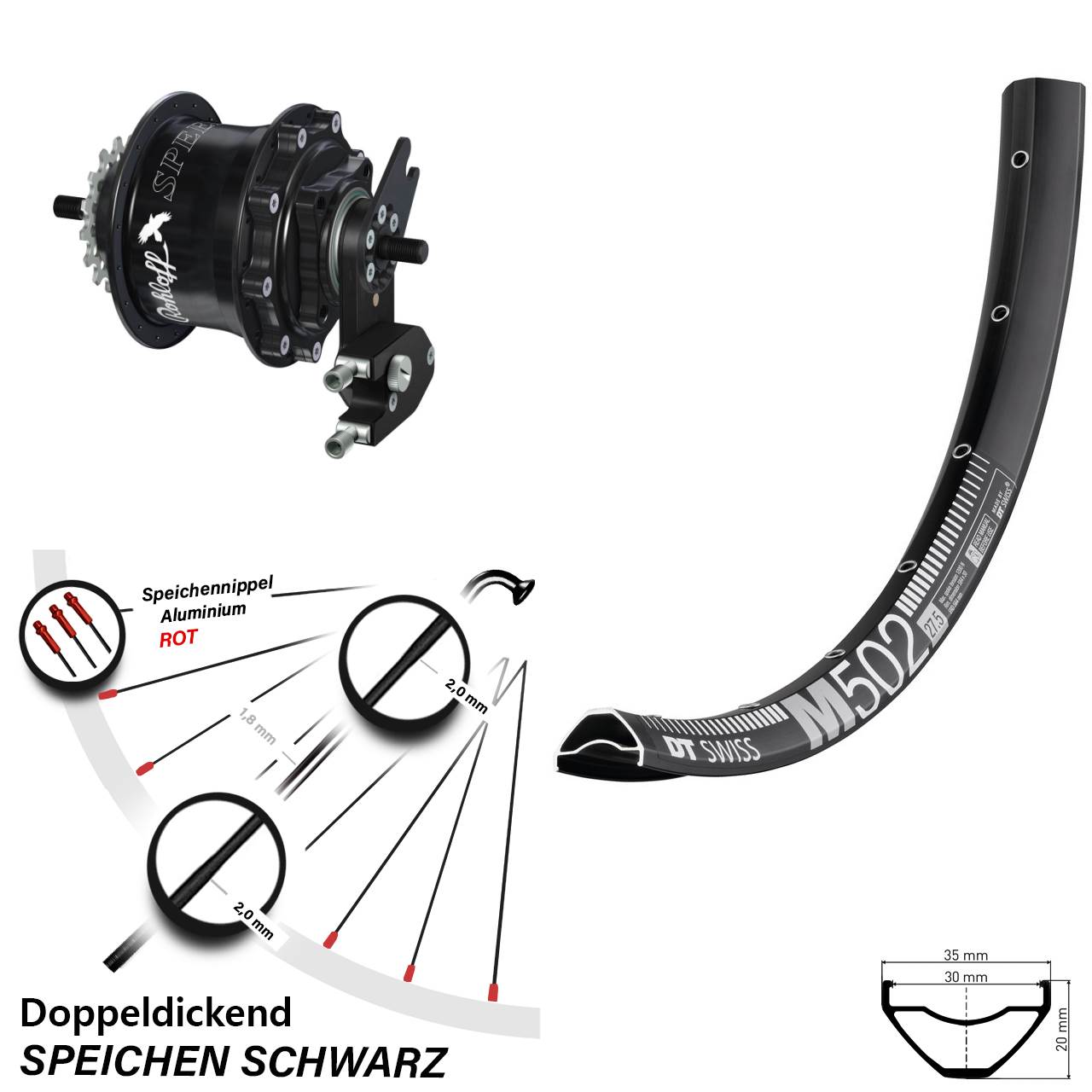 Disc Hinterrrad 27,5 Zoll DT Swiss M502 Rohloff TS DB OEM2 Tandem