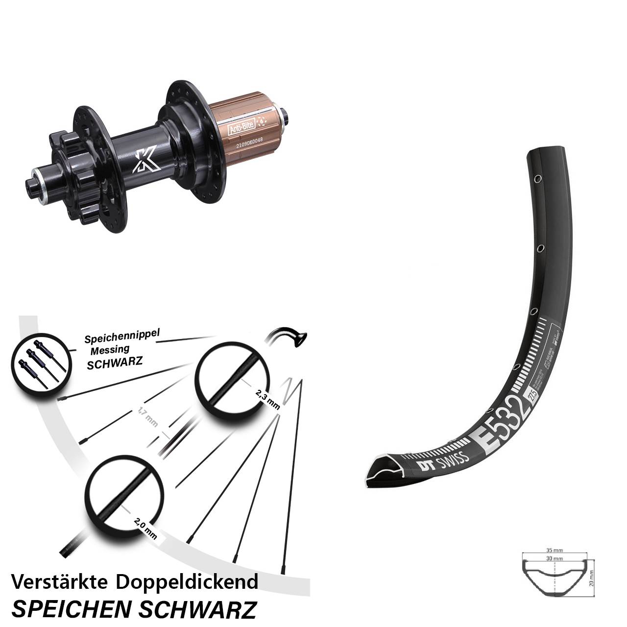 Disc Laufrad für Schnellspanner 29 Zoll DT Swiss E 532 KX-M 8-12 fach