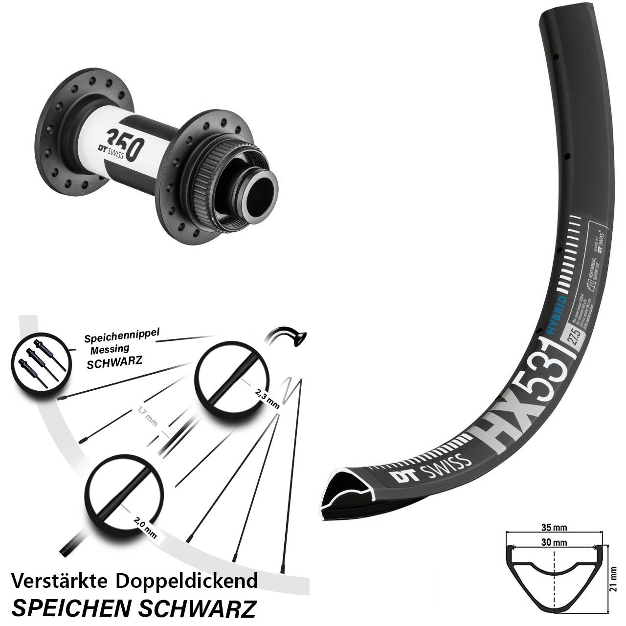 29 Zoll DT Swiss HX531 DT Swiss 350 Disc Vorderrad 15x110 Boost