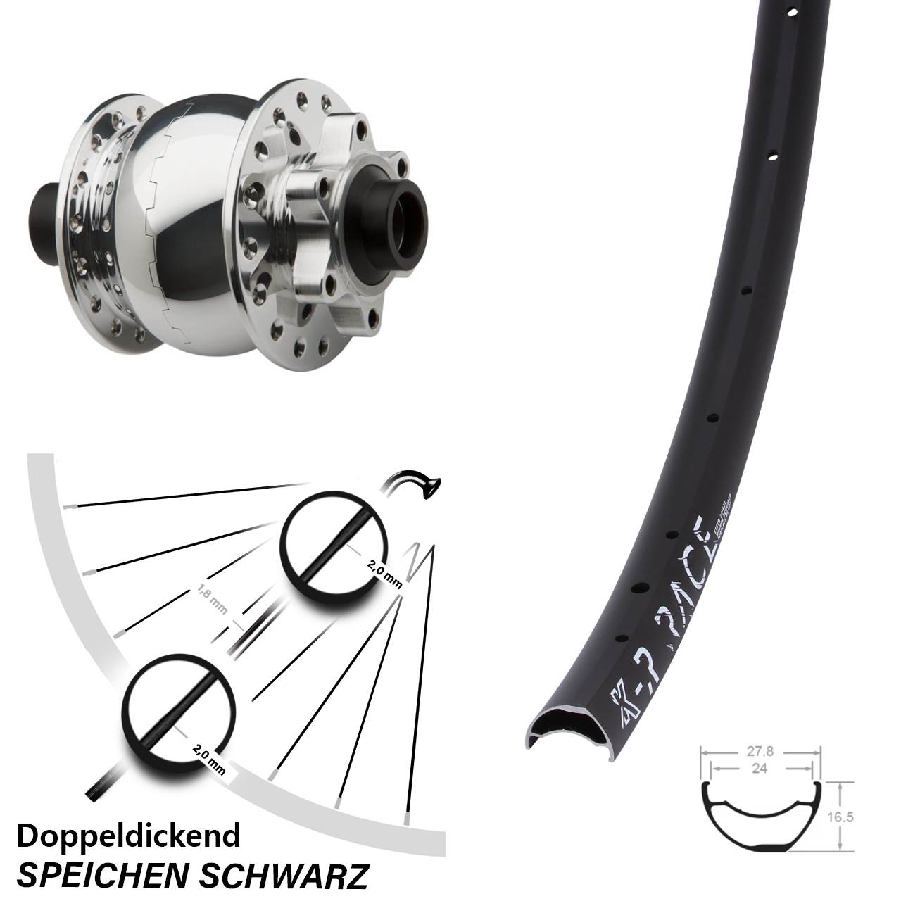 Vorderrad MTB 29 Zoll KX-R Race leicht Nabendynamo Steckachse SON 28-15 silbern