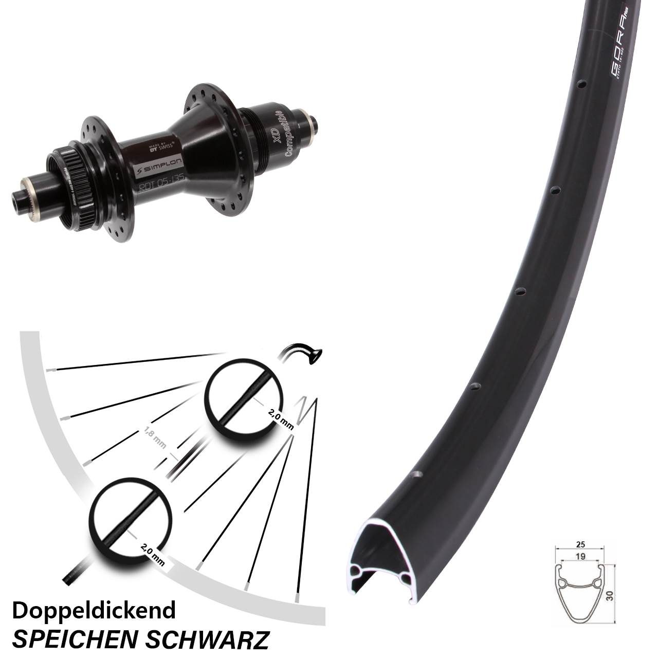 28 Zoll Gora Plus DT Swiss 370 Hinterrad Centerlock für Schnellspanner SRAM XD