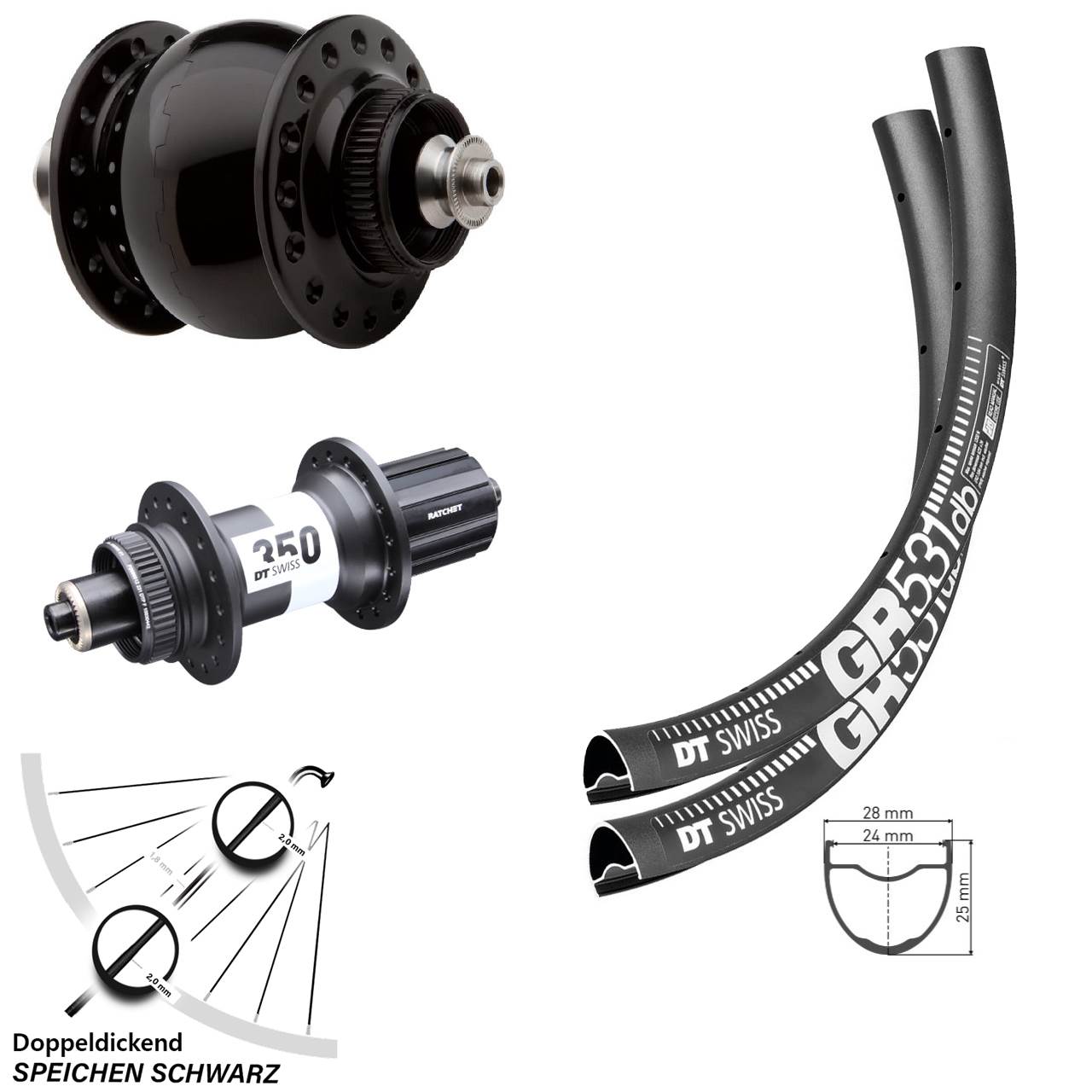 Laufrad-Satz für Schnellspanner SON 28-29 Zoll DT Swiss GR 531-350 11-12 fach