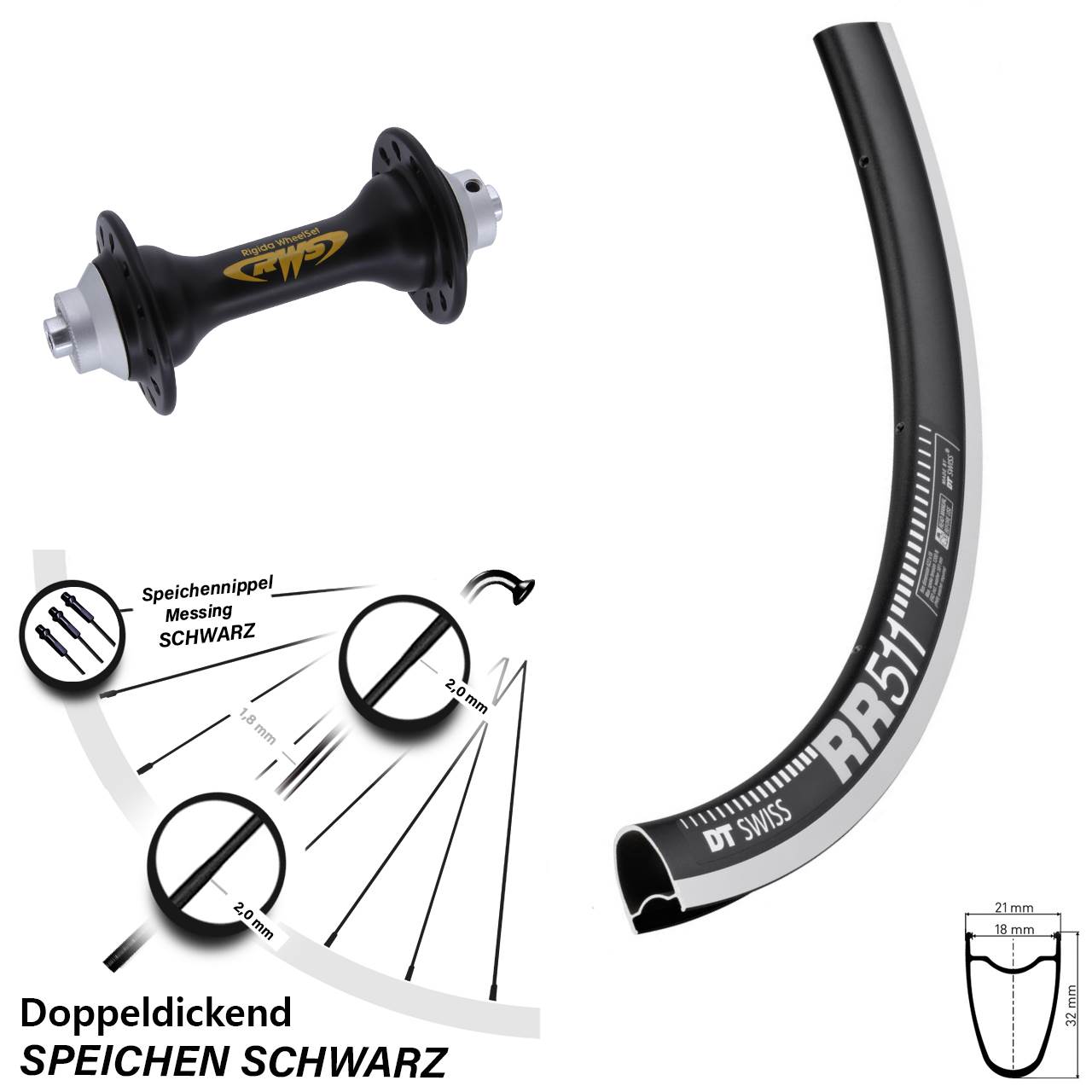 Vorderrad 28 Zoll DT Swiss RR 511 Rigida RWS QR