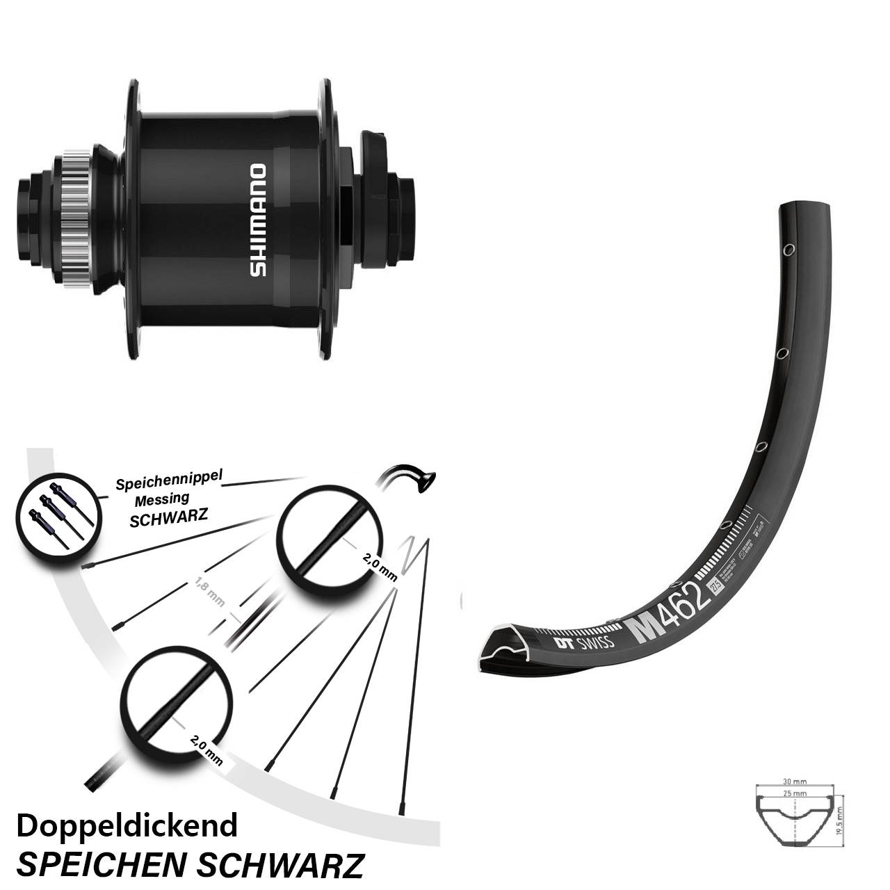 650B DT Swiss M 462 Shimano DH-UR708-3D Disc Nabendynamovorderrad 15x100