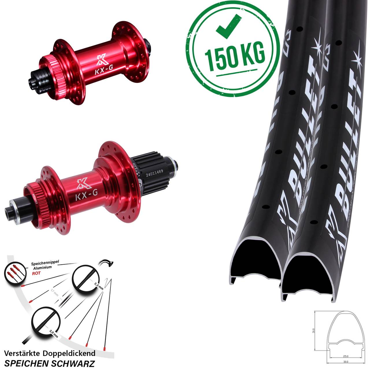 KX-G Bullet OS rot 28 Zoll Laufradsatz Centerlock für Schnellspanner Micro Spline