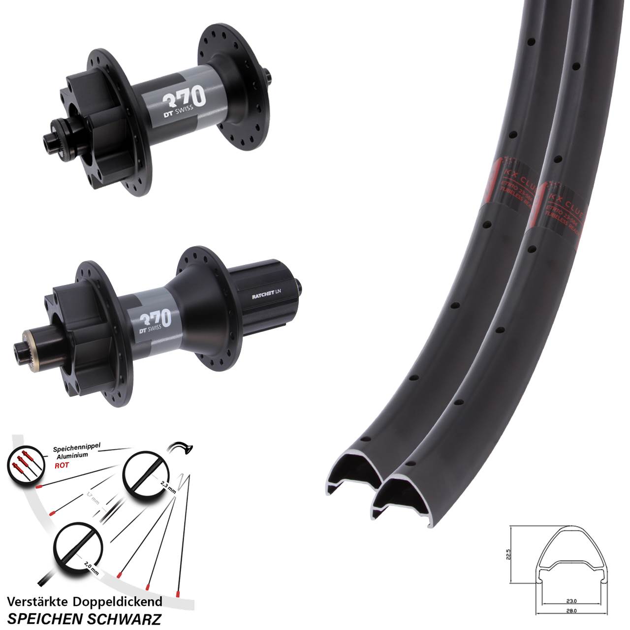 KX Clue DT Swiss 370 28-29 Zoll Disc Laufrad-Satz für Schnellspanner 8-11 fach HG
