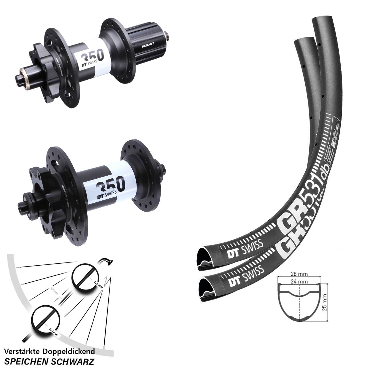 6-Loch Laufradsatz 29 Zoll DT Swiss GR 531 DT Swiss 350 8-11 fach für Schnellspanner