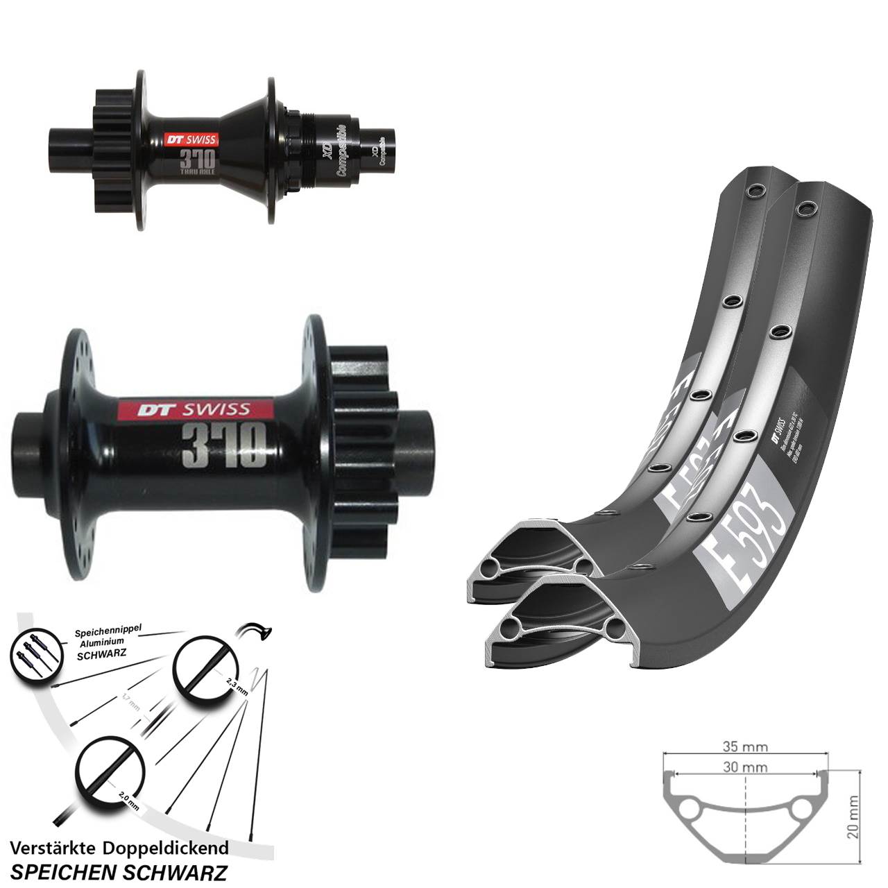 Disc Laufradsatz 29 Zoll DT Swiss E 593 370 SRAM XD 15x100 12x142