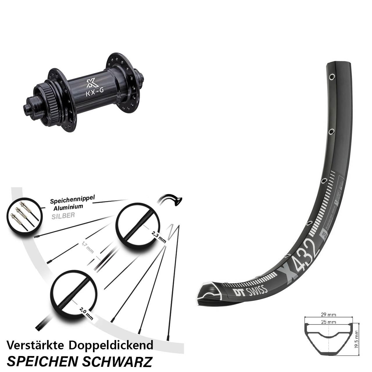 DT Swiss X 432 KX-G 29 Zoll Disc Vorderrad für Schnellspanner