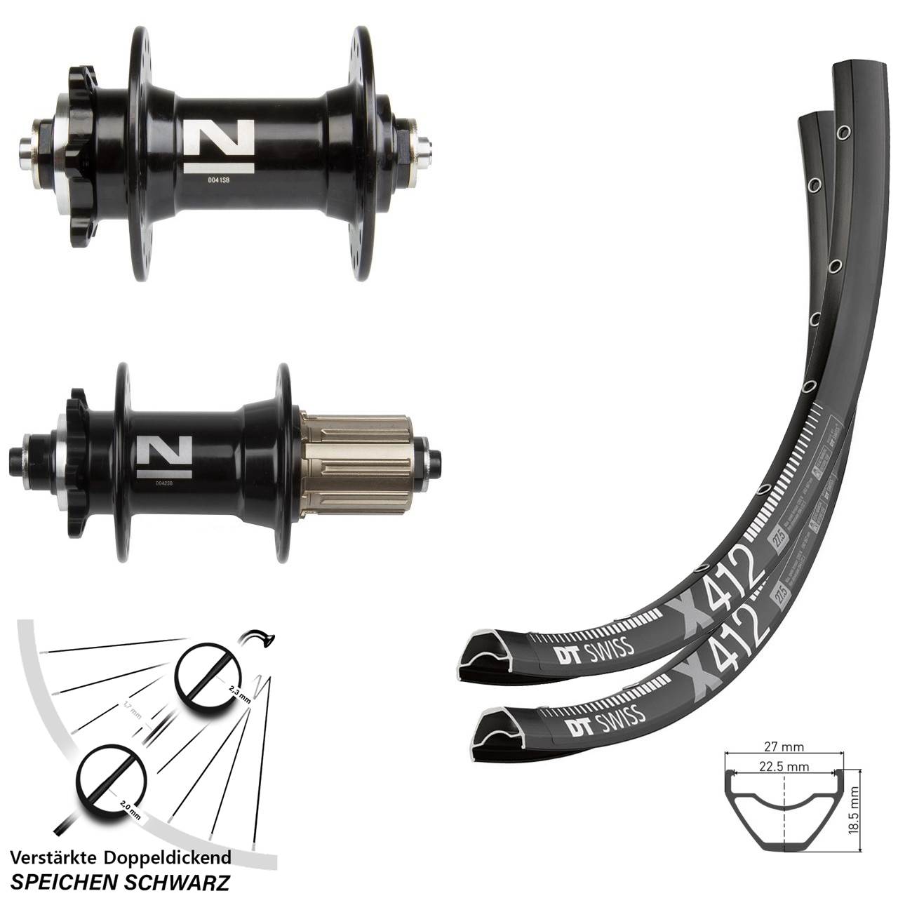 29 Zoll Laufradsatz 6-Loch DT Swiss X 412 Novatec D-041-D-042 SB 8-11 fach HG QR