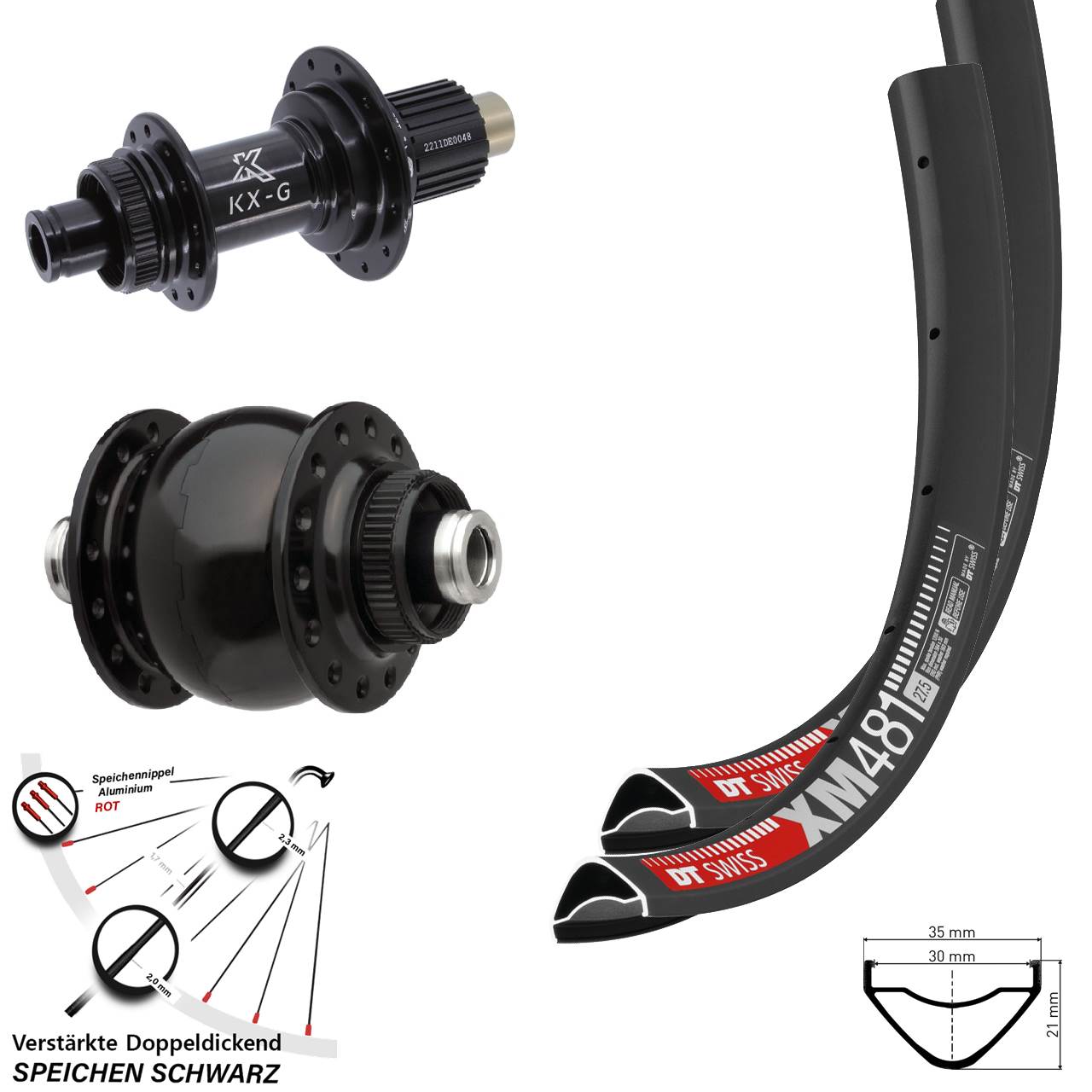 DT Swiss XM481 KX-G SONdelux 27,5 Zoll Disc Laufradsatz 12x100/142 Micro Spline