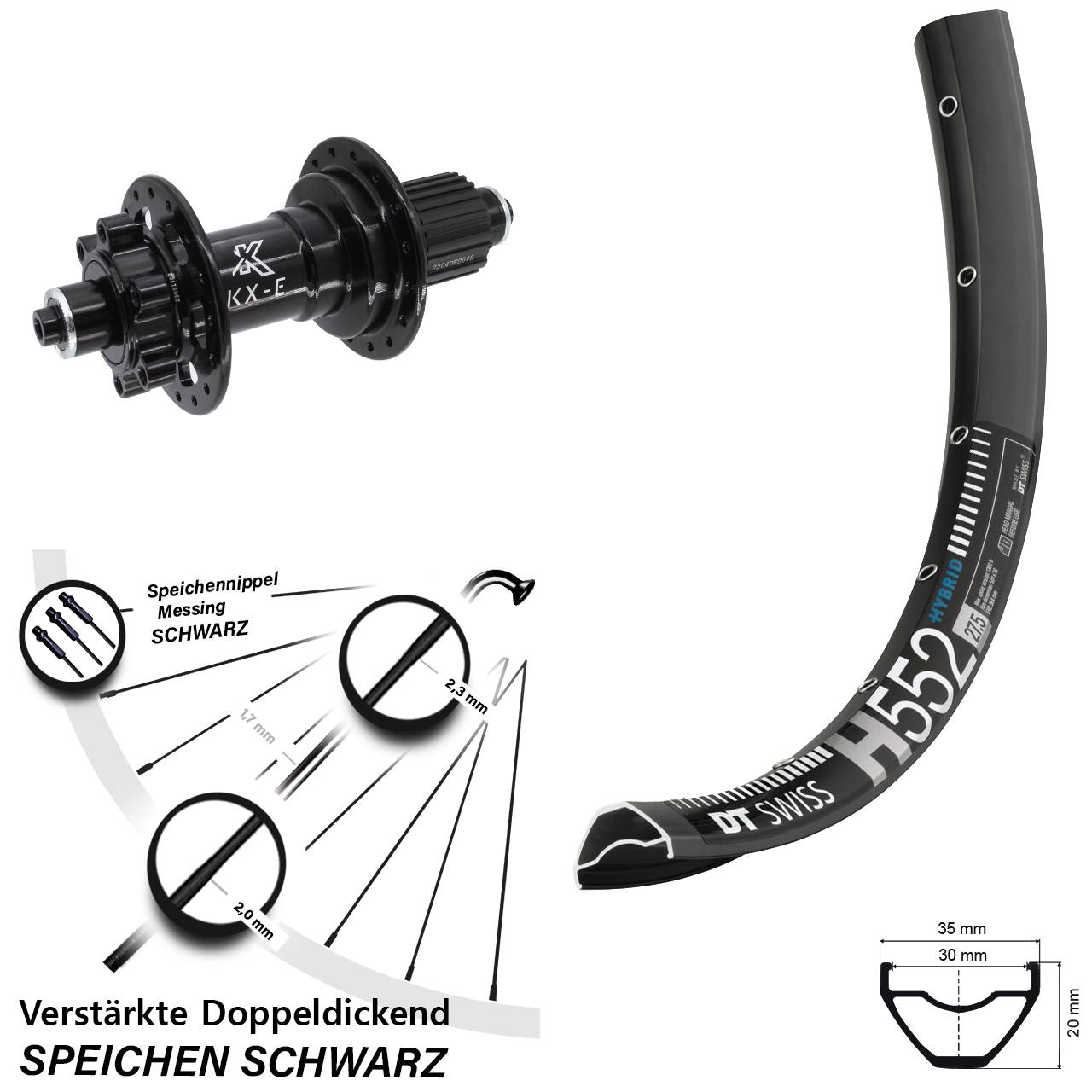 6-Loch Hinterrad 29 Zoll DT Swiss H 552 KX-E Micro Spline für Schnellspanner Boost