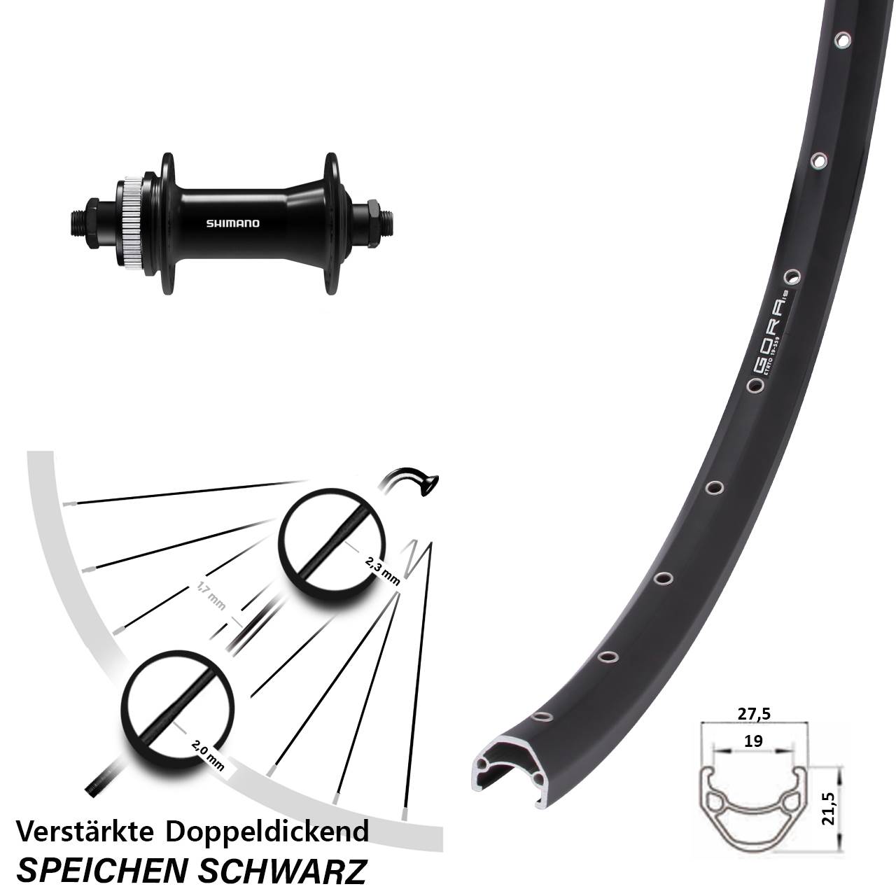 650B Gora 19 Shimano HB-QC400 Vorderrad Centerlock für Schnellspanner