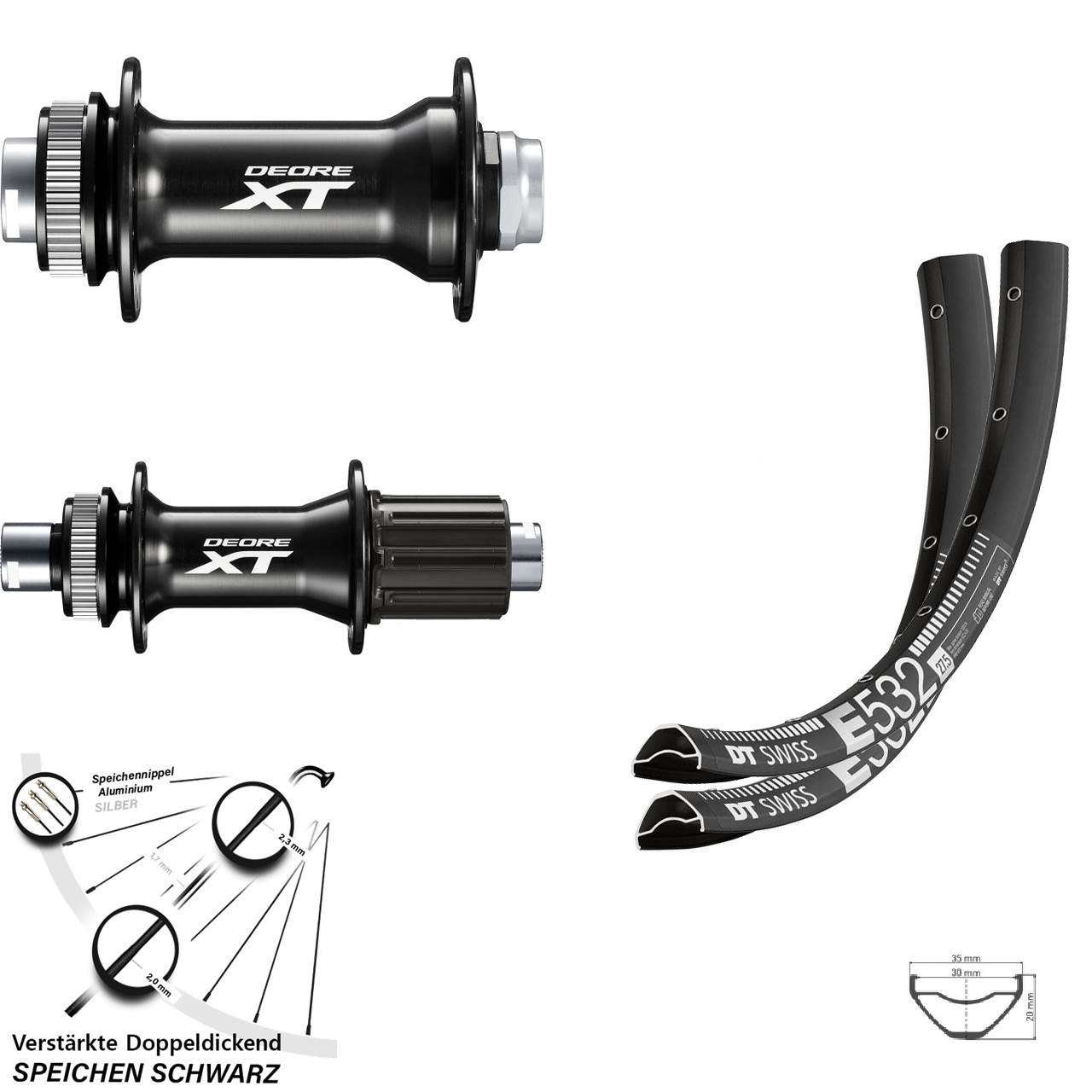 Disc Laufradsatz 27,5 Zoll DT Swiss E532 Shimano FH-M8010-B HB-M8010-B 8-11 fach Boost