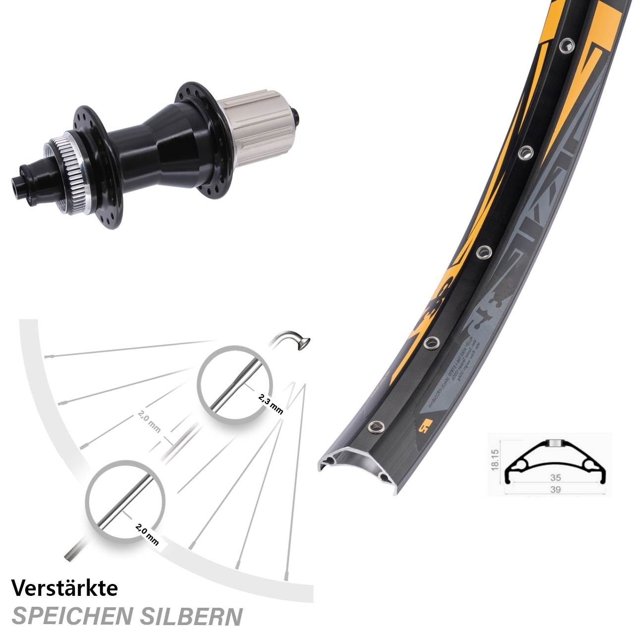 Disc Hinterrad 27,5 Zoll Rodi TRYP 35 Novatec CL135 8-12 fach HG für Schnellspanner