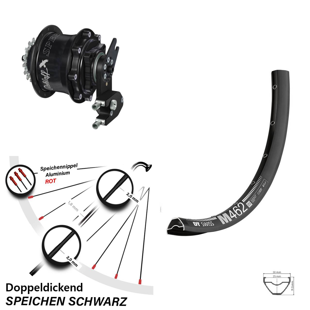 DT Swiss M 462 Rohloff CC DB OEM2 Tandem schwarz 650B Disc Hinterrrad