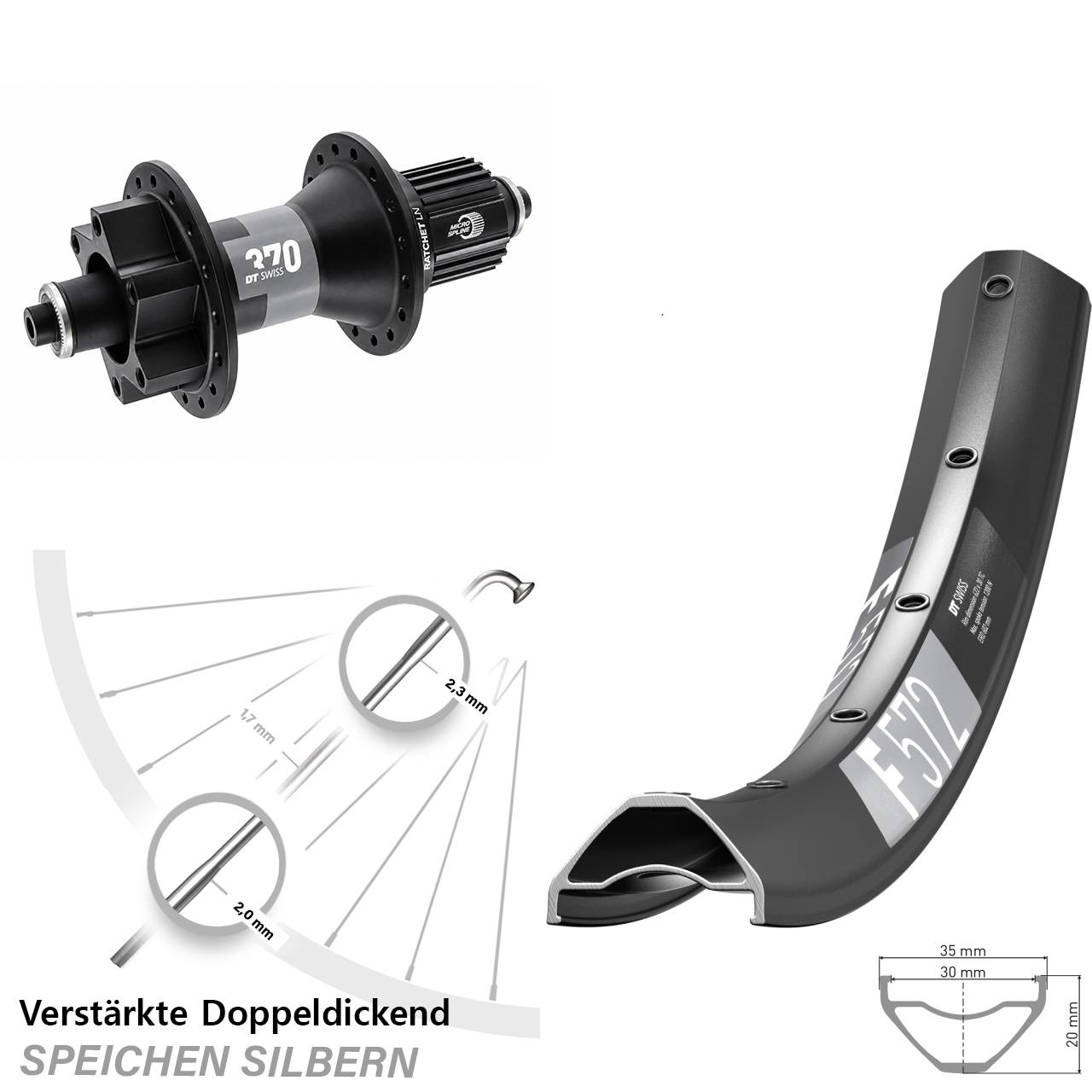 Disc Laufrad 29 Zoll DT Swiss F572-370 Shimano Micro Spline für Schnellspanner