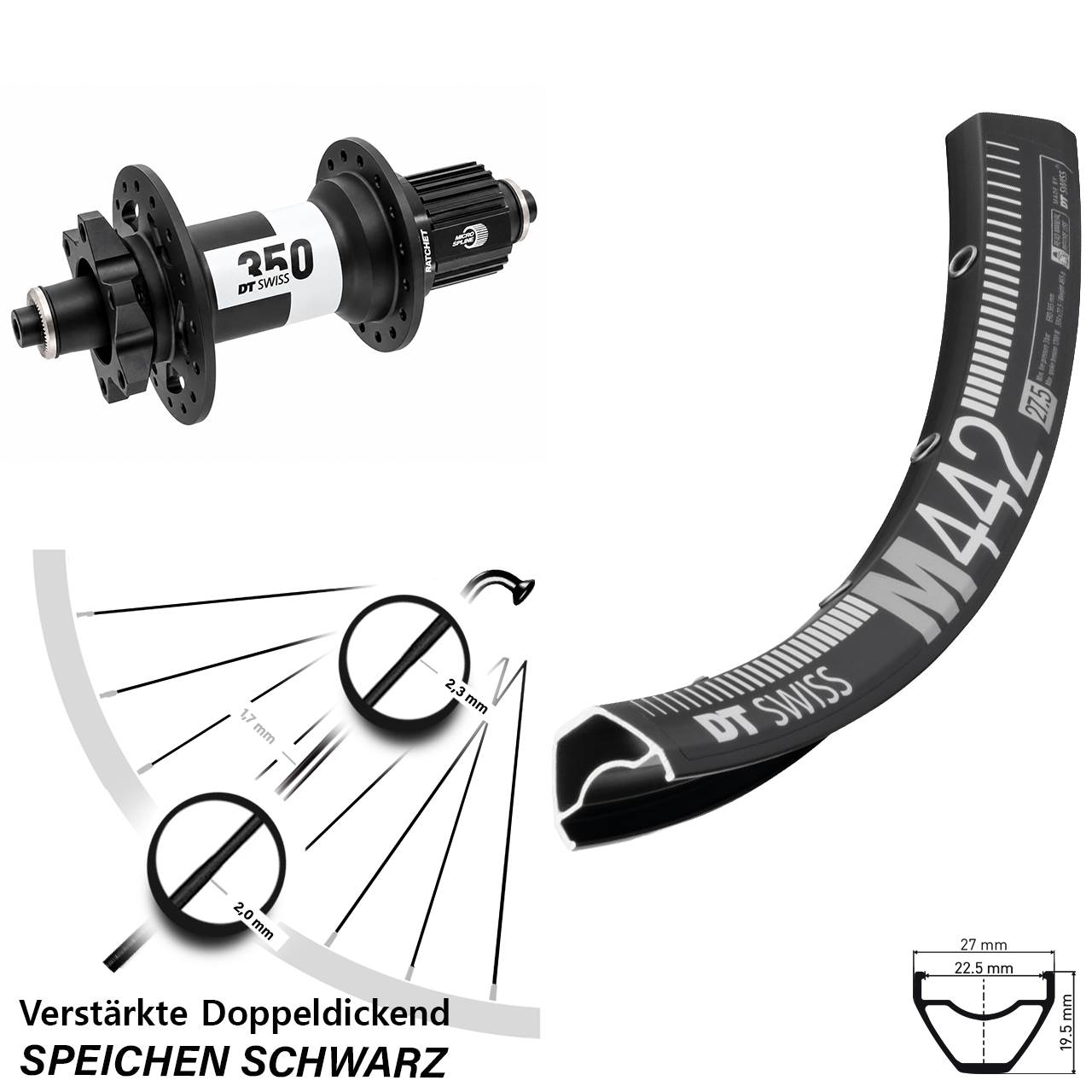 Disc Hinterrad 29 Zoll DT Swiss M 442 350 Ratchet 36 Micro Spline QR Boost