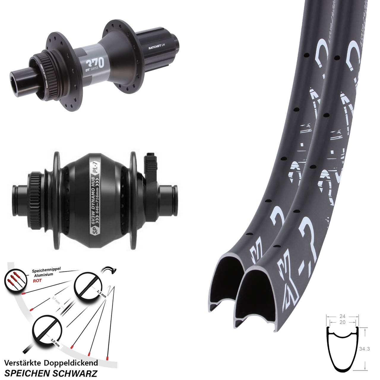 Centerlock Laufradsatz 28 Zoll KX-R Road DT Swiss 370 Shutter PL-7 11-12 fach 12x100/142