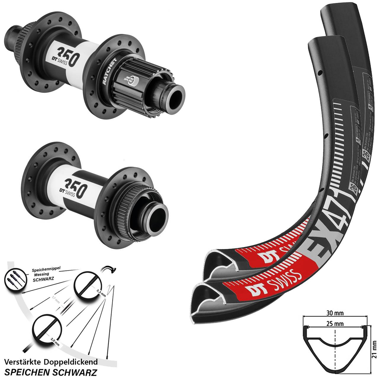 Disc Laufradsatz 27,5 Zoll DT Swiss EX471-350 Shimano Micro Spline 15x110 12x148