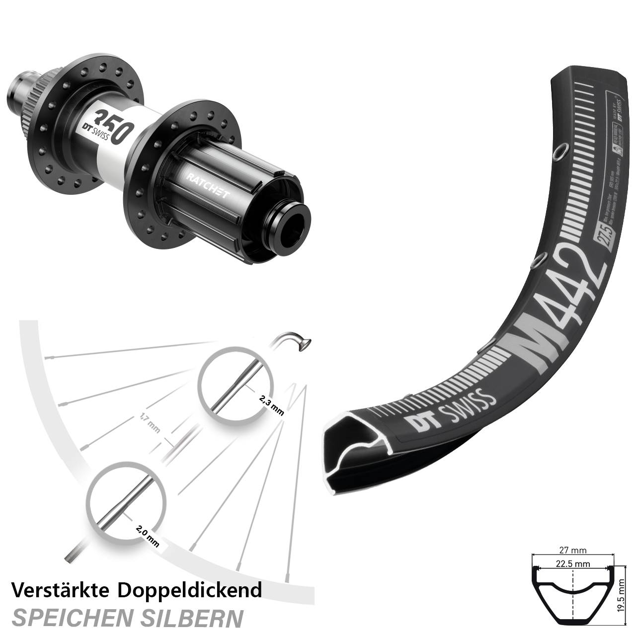 Centerlock Hinterrad 28 Zoll DT Swiss M442-350 8-11 fach 12x142