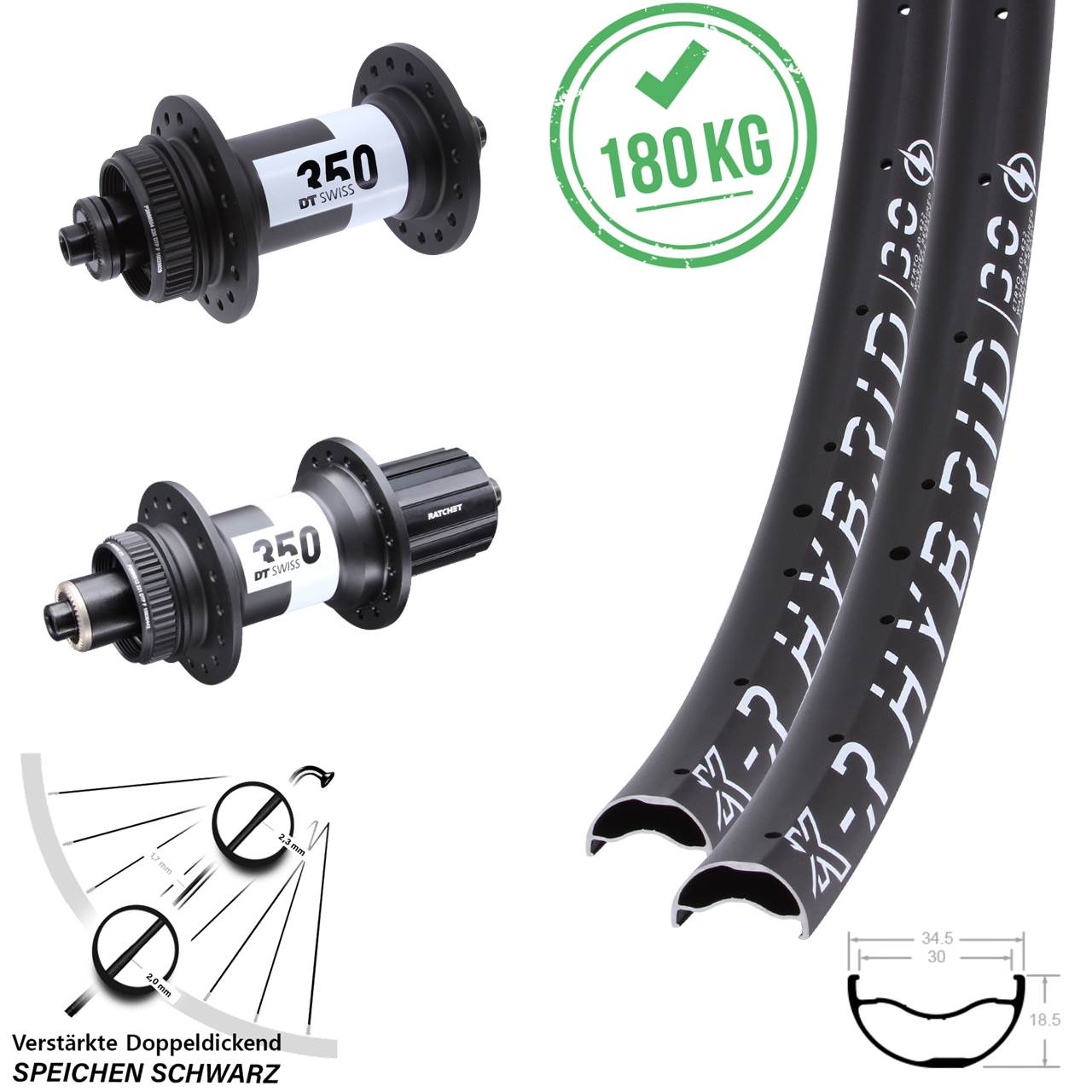 KX-R Hybrid 30 DT Swiss 350 29 Zoll Centerlock Laufradsatz QR 8-11 fach